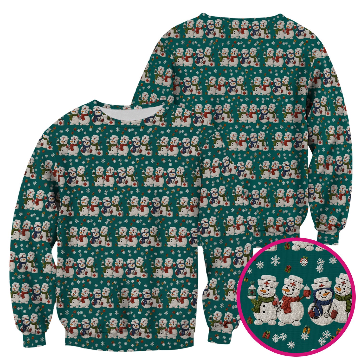 Cute Christmas Snowman Nurse Pattern Scrub Top, Breathable Fabrics Nursing Uniform