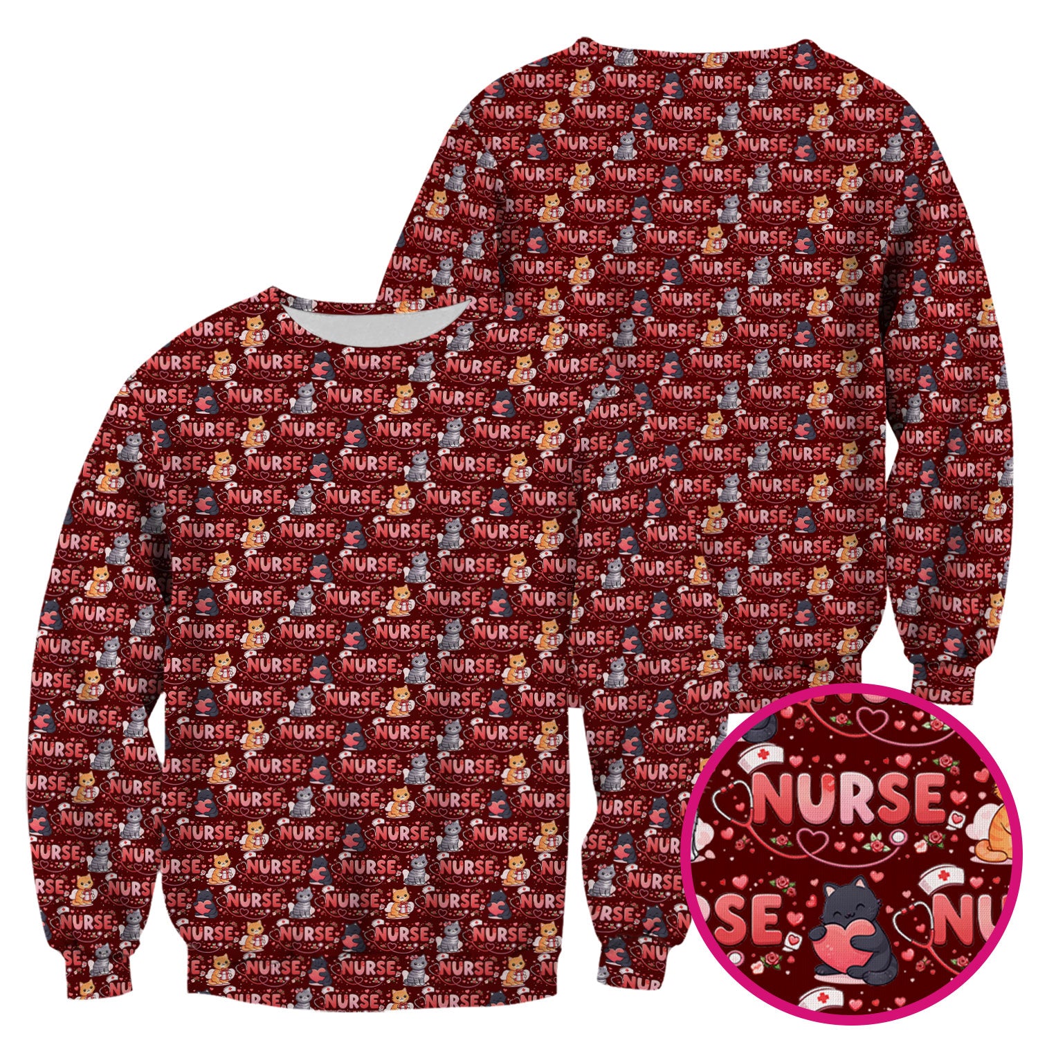 Nurse Cat Heart Pattern Valentine Scrub Top, Comfortable Scrubs for Nurses