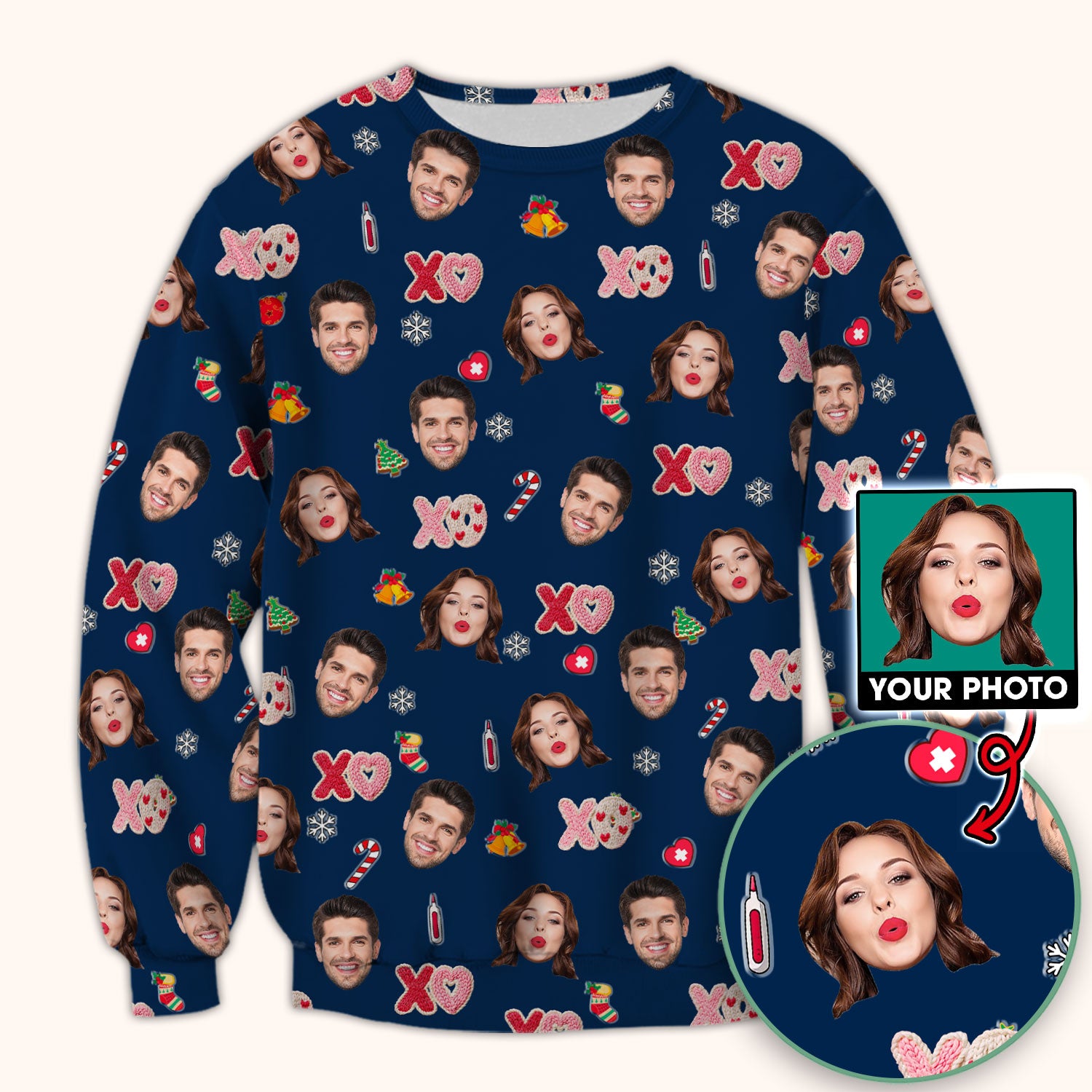 Personalized Photo Scrub Top, Custom Face XOXO Scrub Shirt, Breathable Fabrics Nursing Uniform