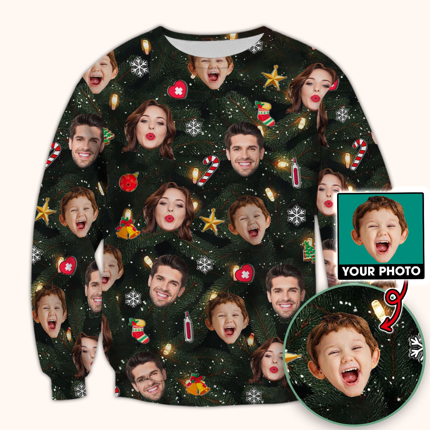 Personalized Christmas Photo Scrub Top, Funny Xmas Custom Face Scrub Shirt, Breathable Fabrics Nursing Uniform