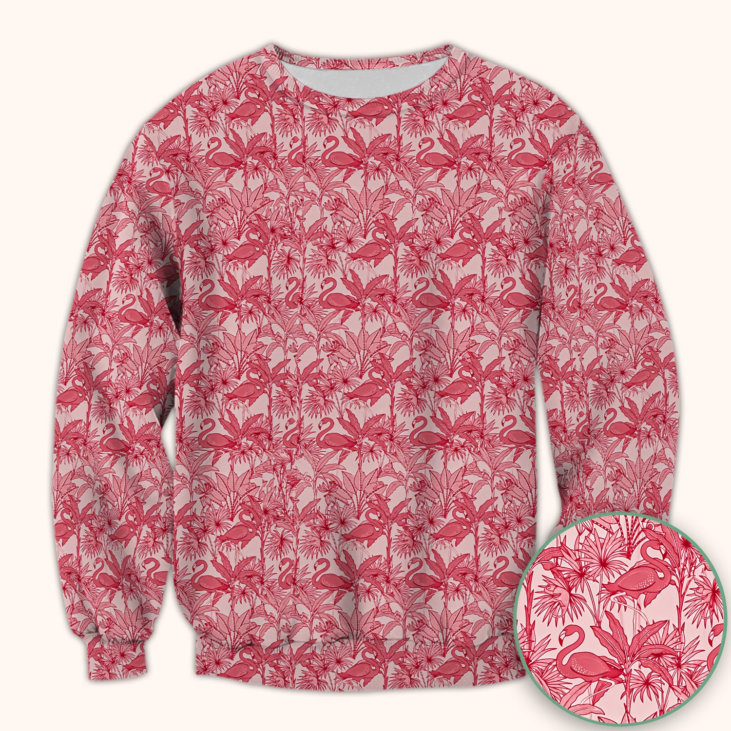Tropical Flamingo Palm Leaves Pattern Scrub Top, Comfortable Scrubs for Nurses