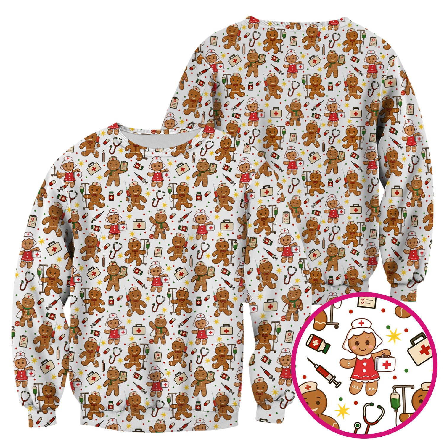Gingerbread Christmas Nurse Scrub Top - Cute Holiday Cookie Pattern Shirt for Women - Funny Festive Nursing Gift for RN LPN CNA