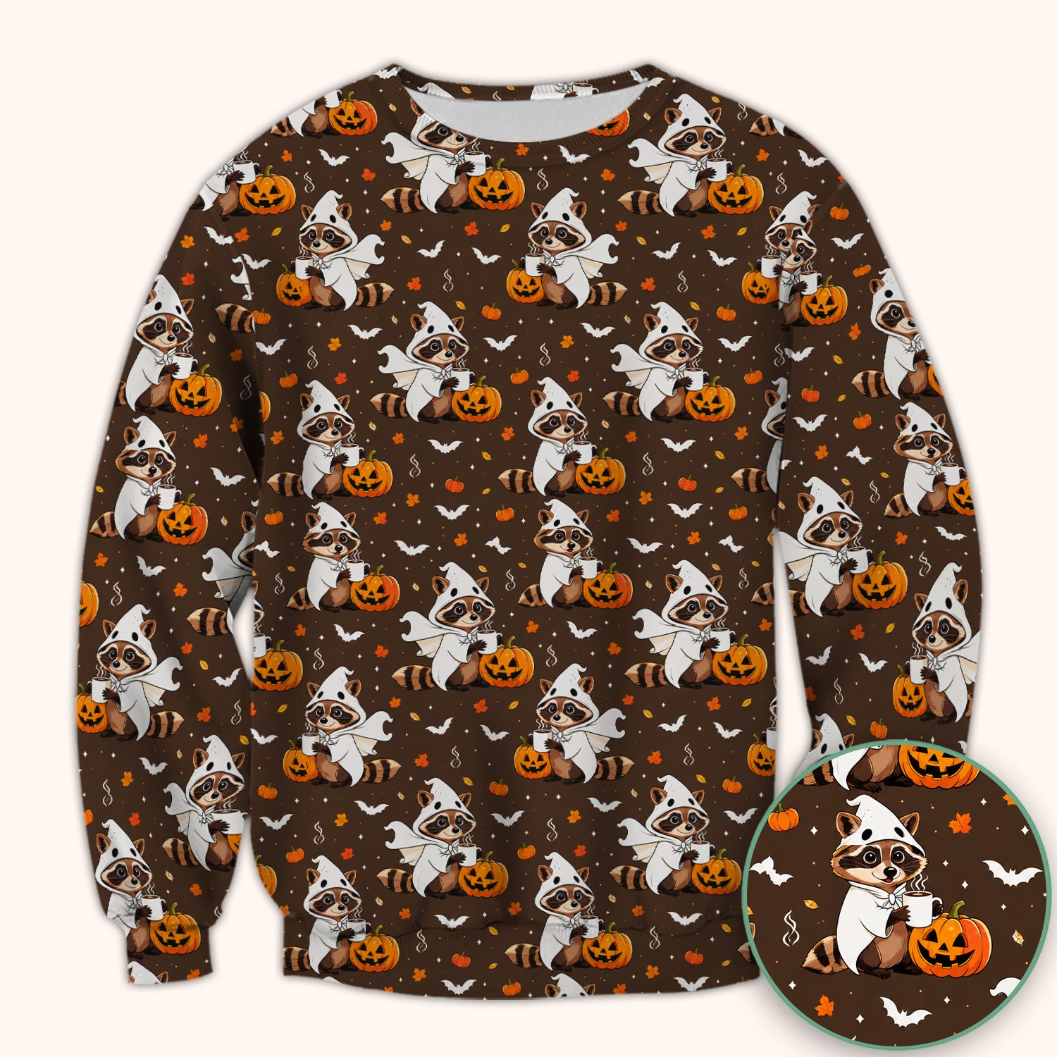Halloween Ghost Raccoon Pumpkin Scrub Top, Comfortable Scrubs for Nurses
