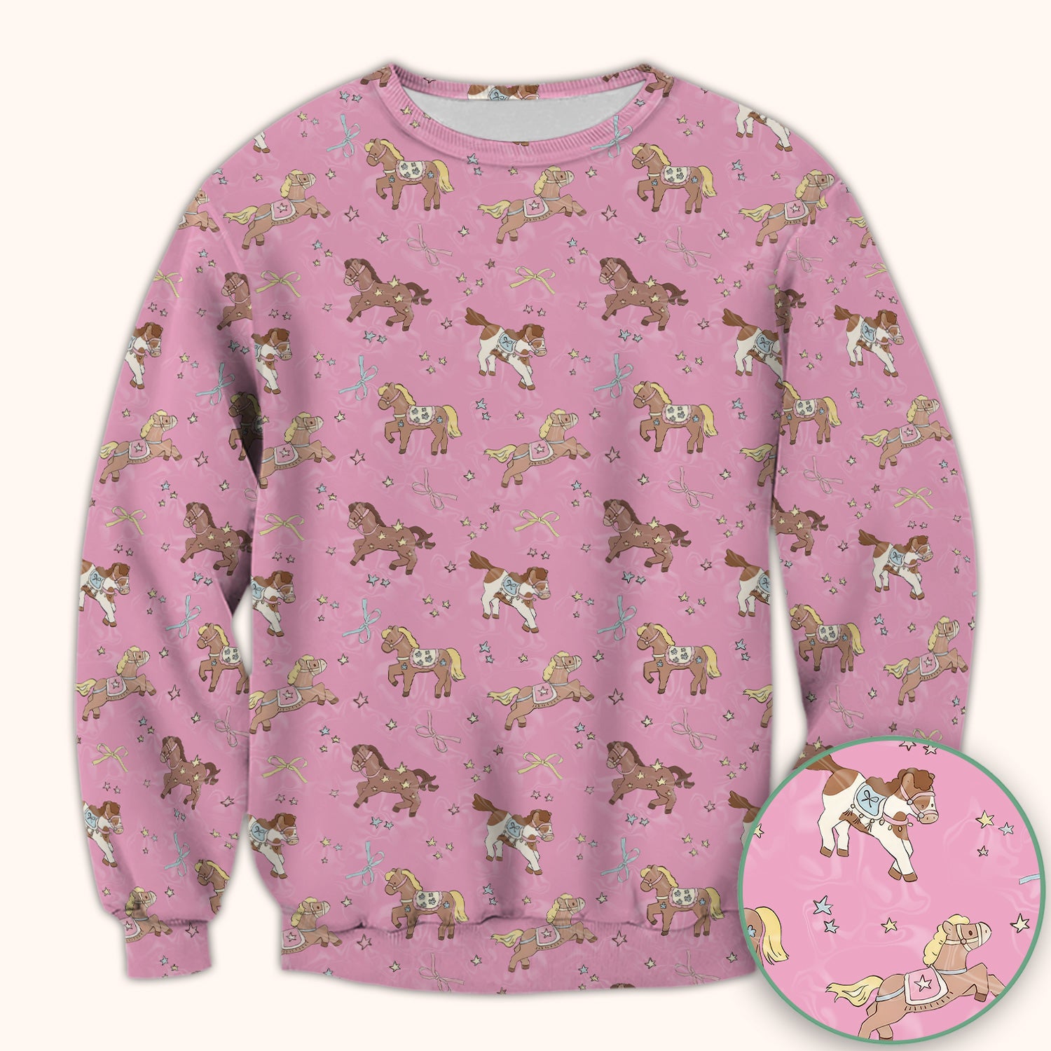Cute Pony Star Pattern Scrub Top, Comfortable Scrubs for Nurses