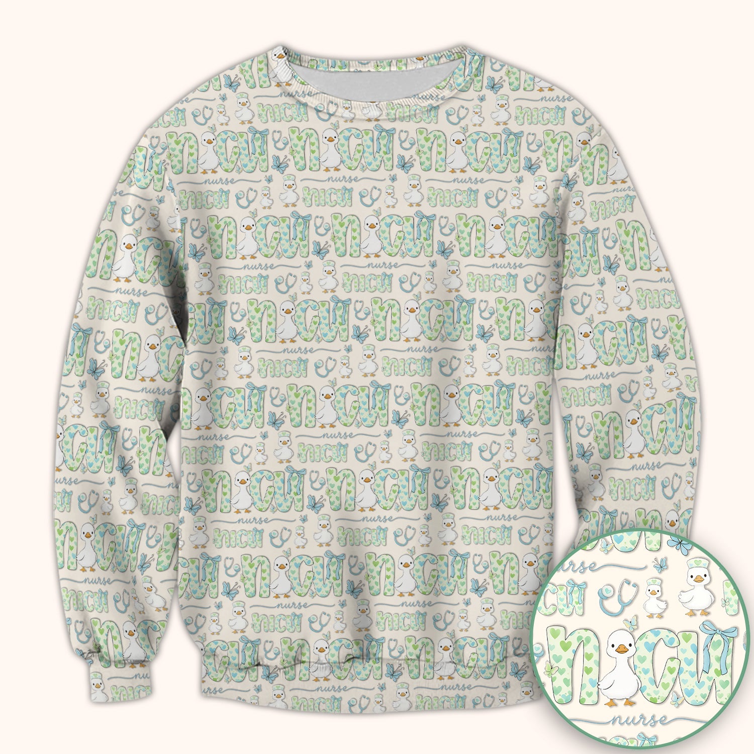 NICU Nurse Duck Pattern Scrub Top, Comfortable Scrubs for Nurses