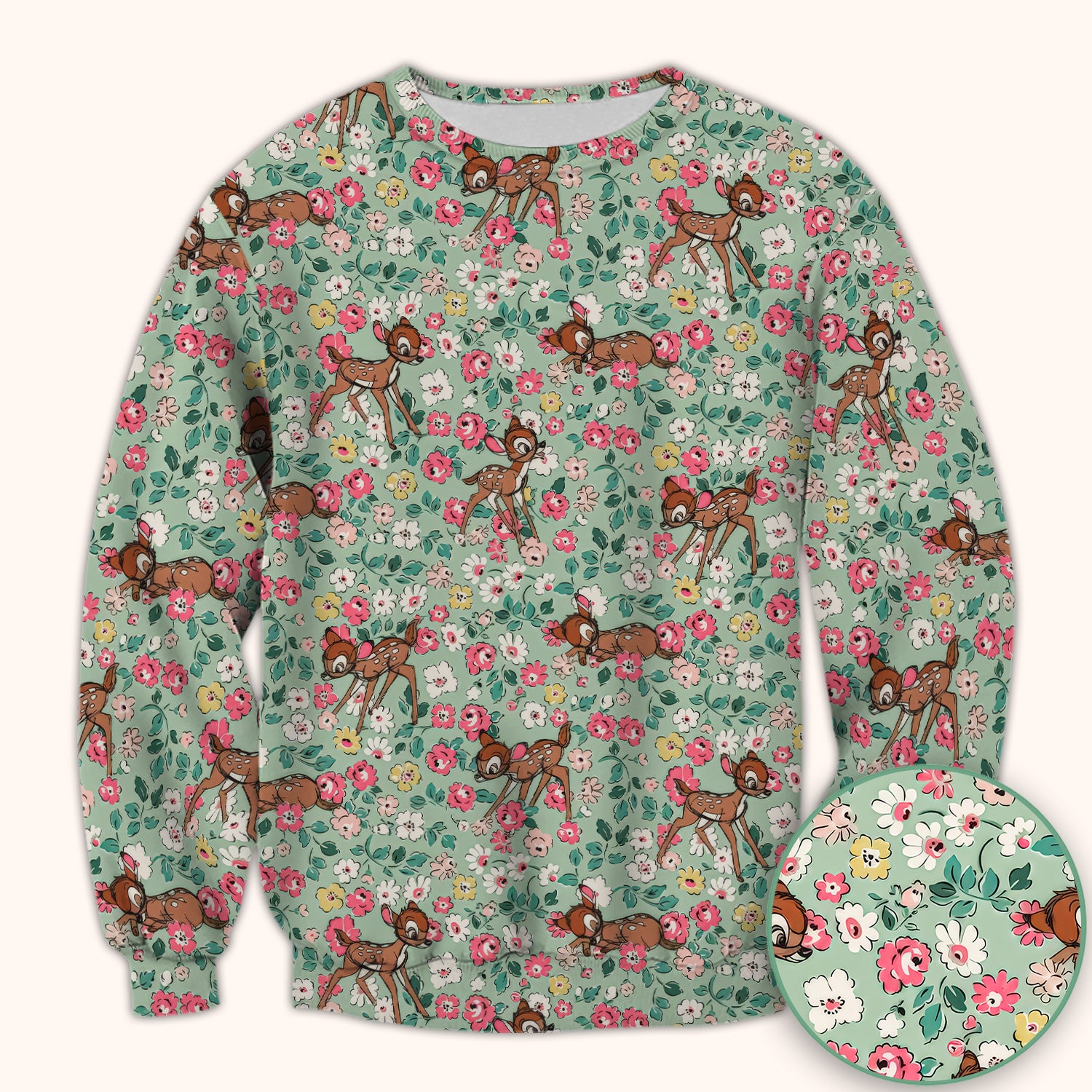 Cute Baby Deer Floral Pattern Scrub Top, Breathable Fabrics Nursing Uniform