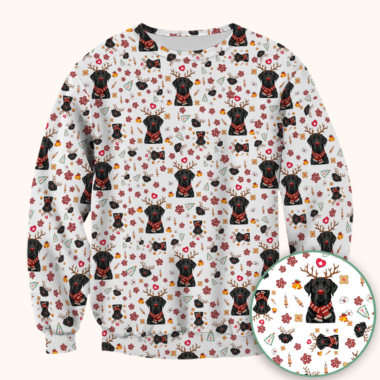 Funny Black Lab Reindeer Scrub Top - Christmas Dog Nurse Shirt - Cute Holiday Medical Uniform Gift for RN LPN CNA