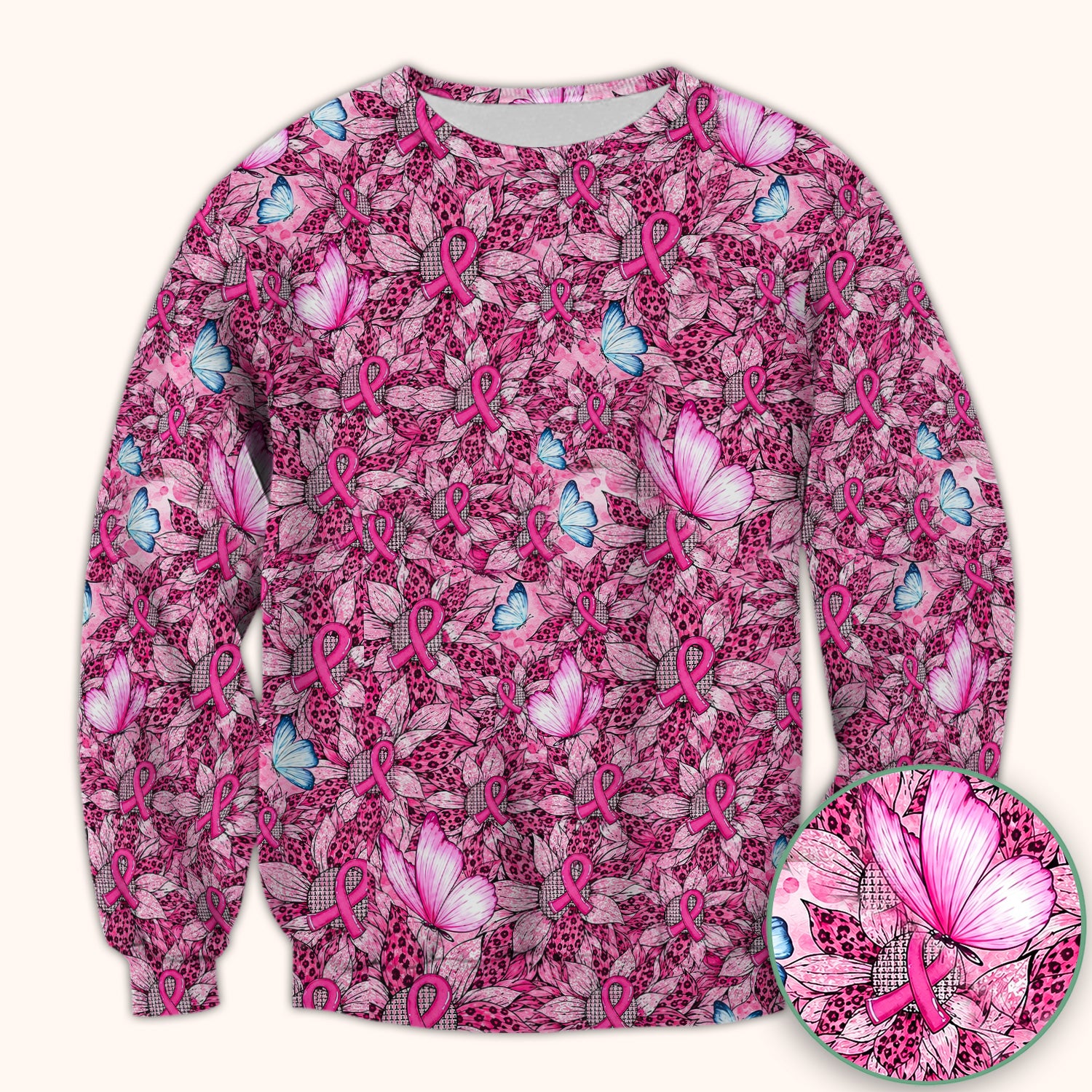 Pink Ribbon Butterfly Breast Cancer Scrub Top, Comfortable Scrubs for Nurses