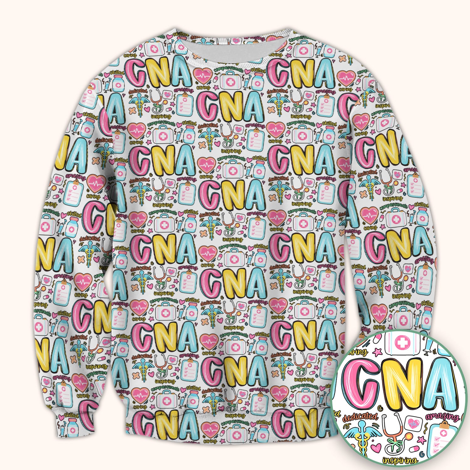 CNA Nurse Appreciation Pattern Scrub Top, Breathable Fabrics Nursing Uniform