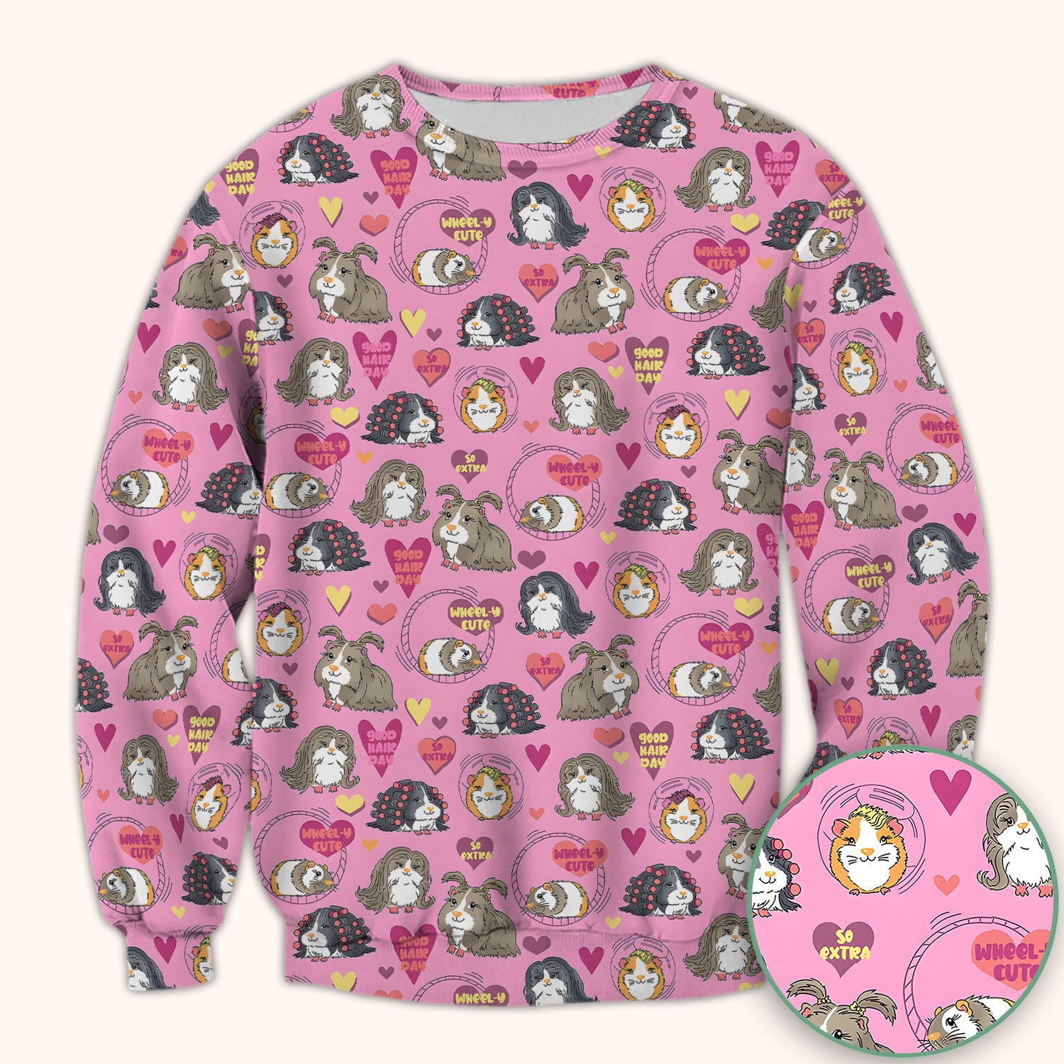 Cute Guinea Pig Heart Pattern Scrub Top, Comfortable Scrubs for Nurses