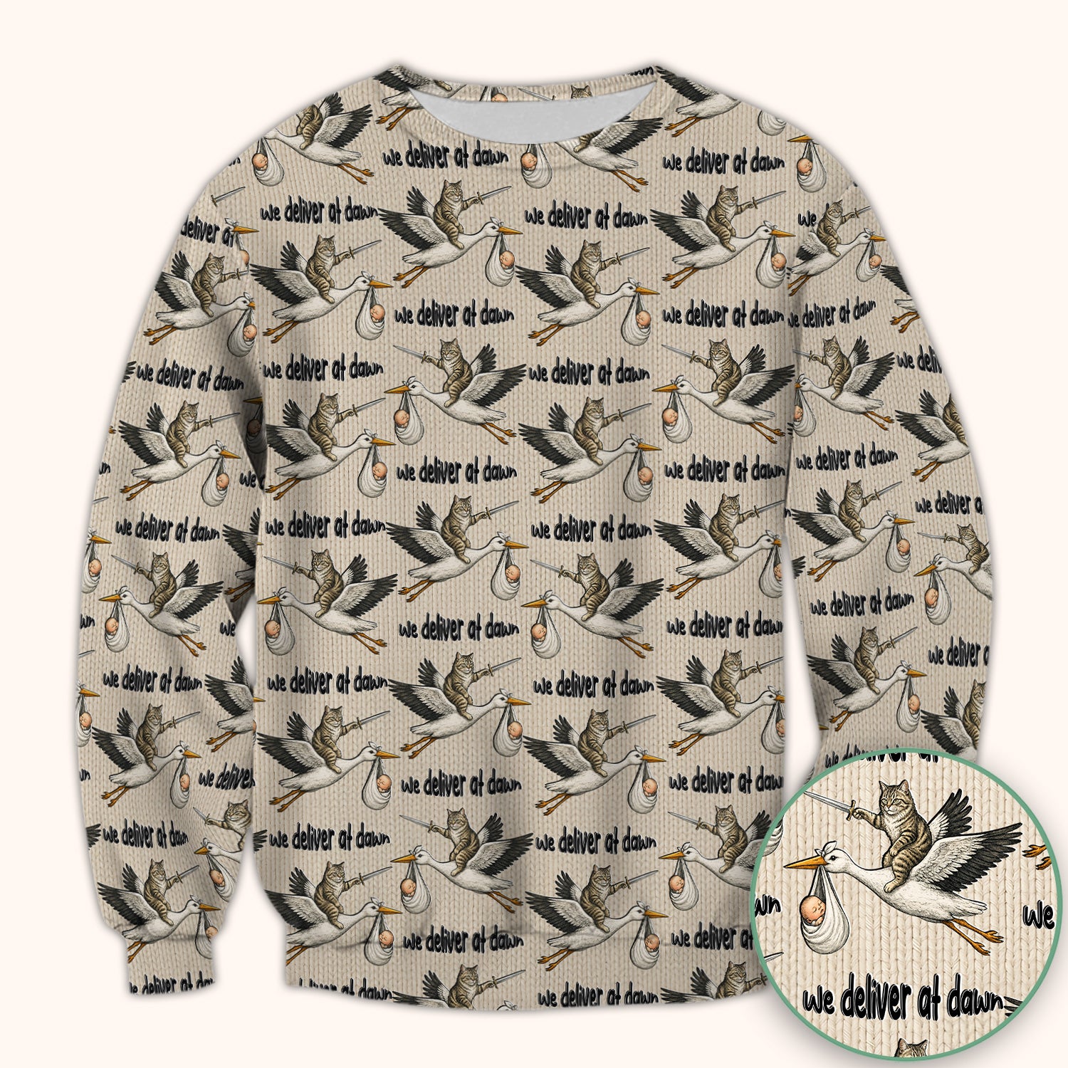 Funny Stork Cat Delivery Pattern Scrub Top, Comfortable Scrubs for Nurses