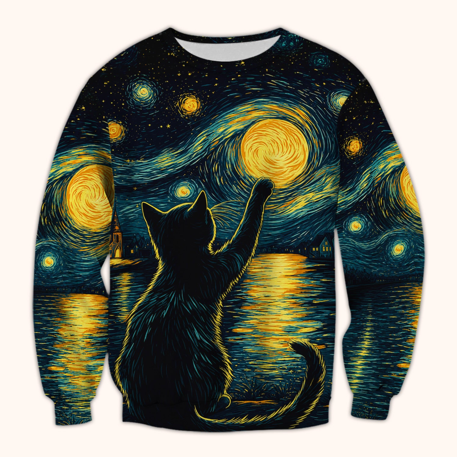 Starry Moonlit Black Cat Scrub Top, Comfortable Scrubs for Nurses