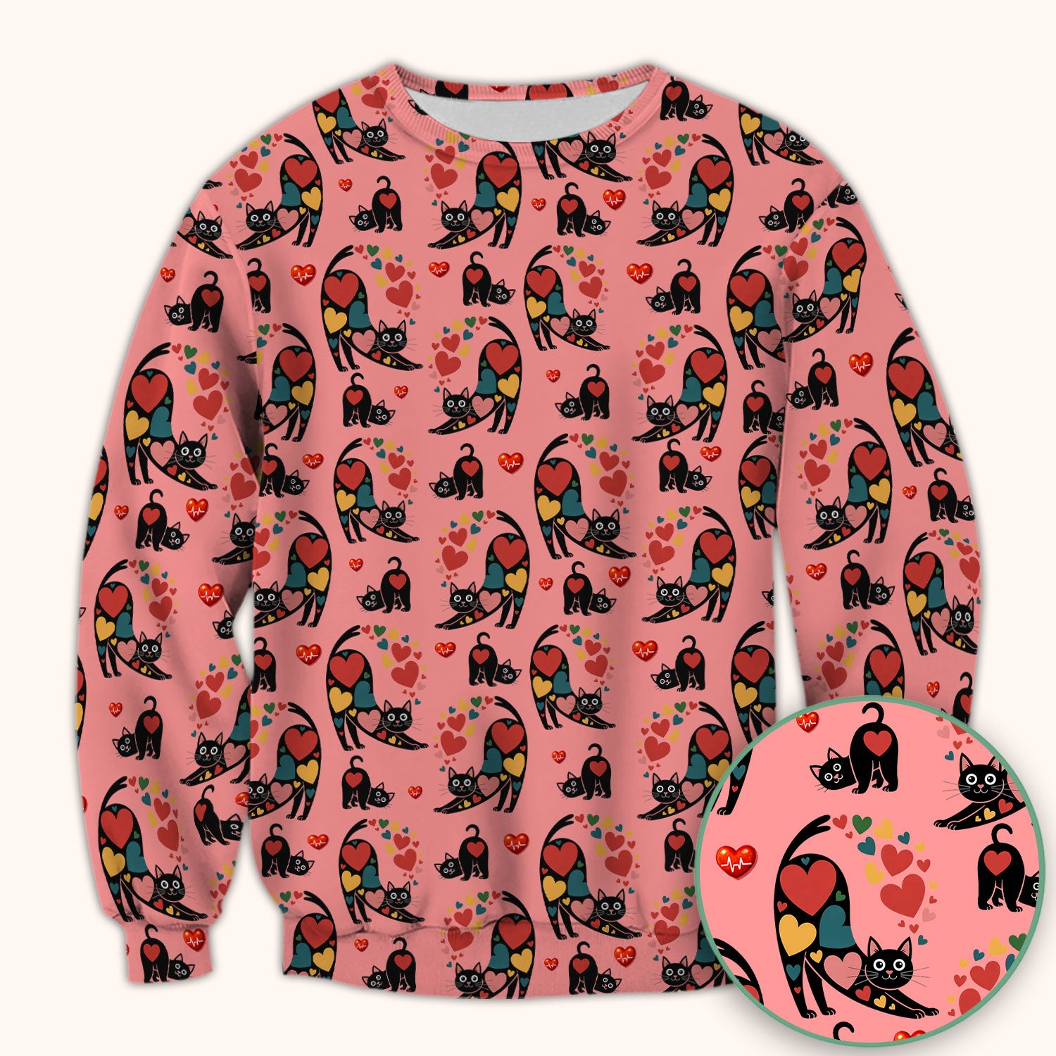 Playful Cat Valentine Heart Print Nurse Scrub Top, Comfortable Scrubs for Nurses