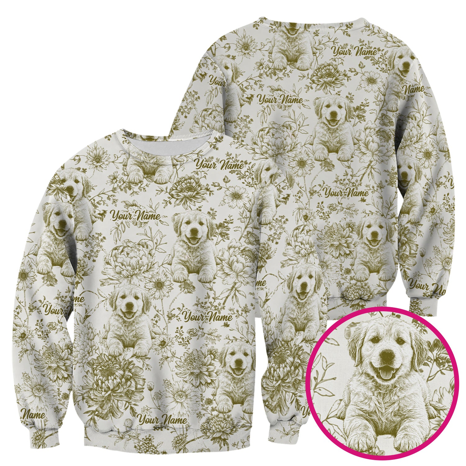 Personalized Custom Pet Photo Name Floral Pattern Scrub Top, Breathable Fabrics Nursing Uniform