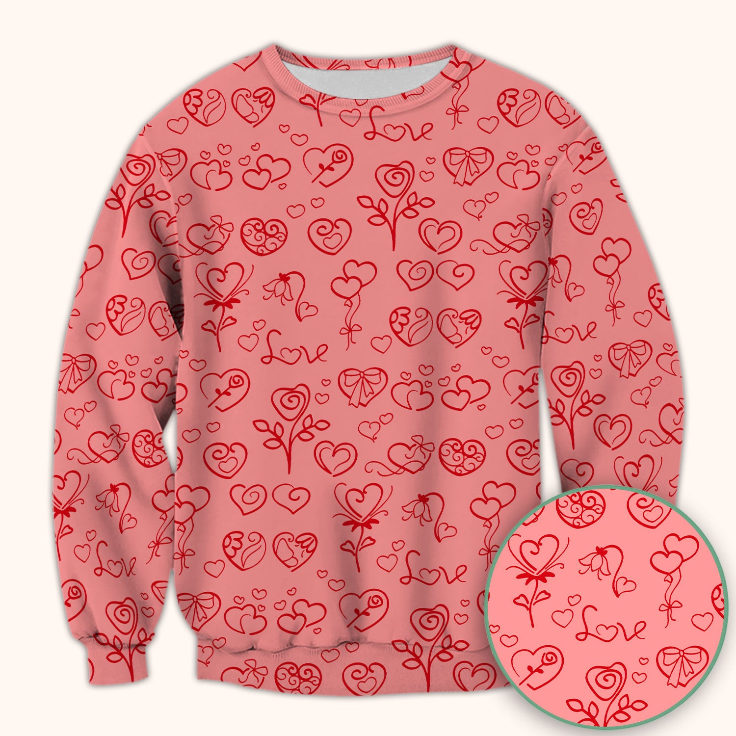 Cute Valentine Heart Scrub Top, Artistic Heart Pink Love Line Art Pattern Nurse Shirt, Comfortable Scrubs For Nursing