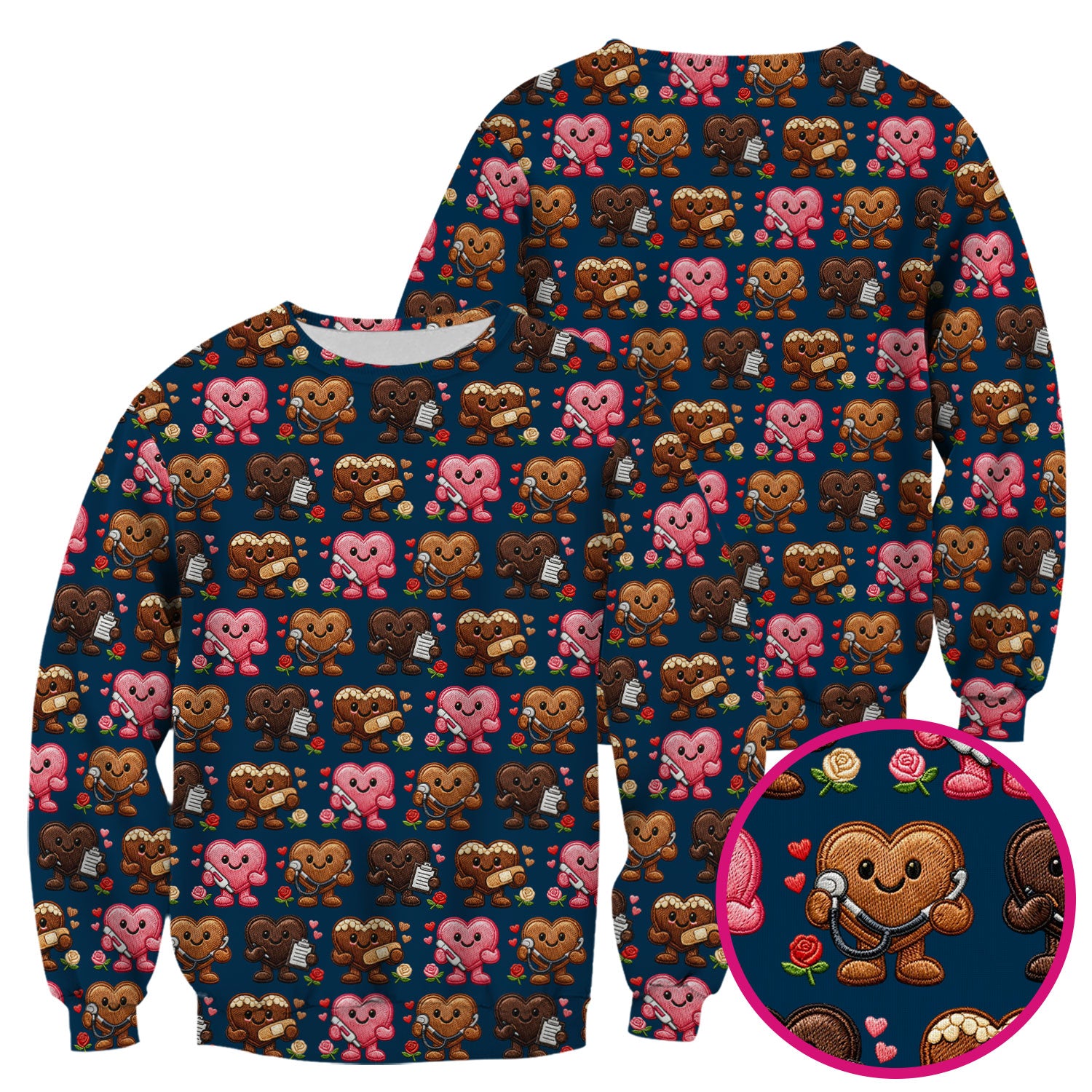 Valentine Heart Nurse Scrub Top, Cute Medical Love Pattern Shirt, Breathable Fabrics Nursing Uniform