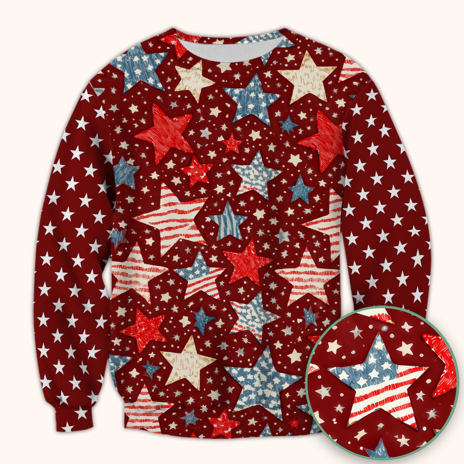 Patriotic Star Pattern Medical Scrub Top, Breathable Fabrics Nursing Uniform