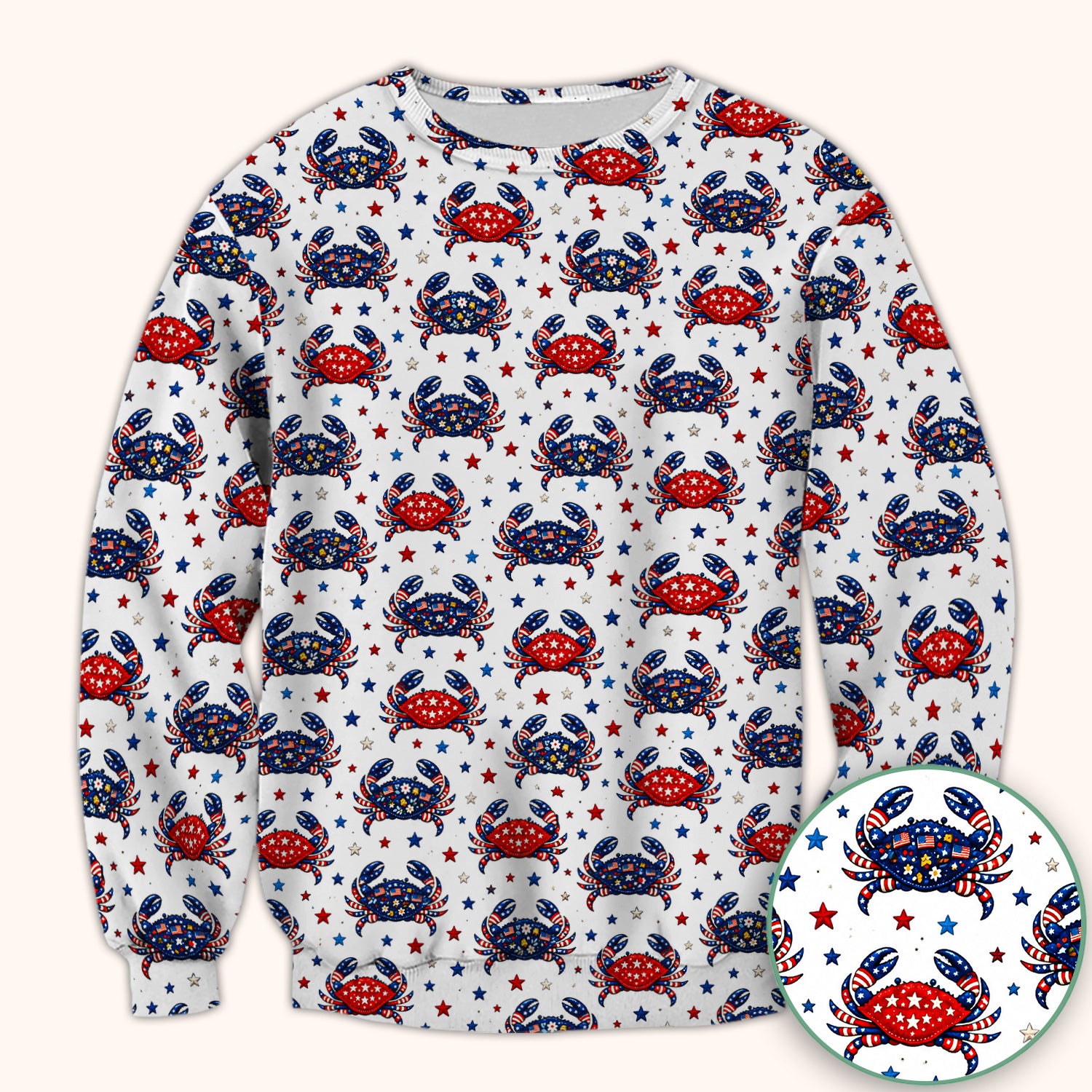 Patriotic Crab Stars Pattern Scrub Top, Comfortable Scrubs for Nurses