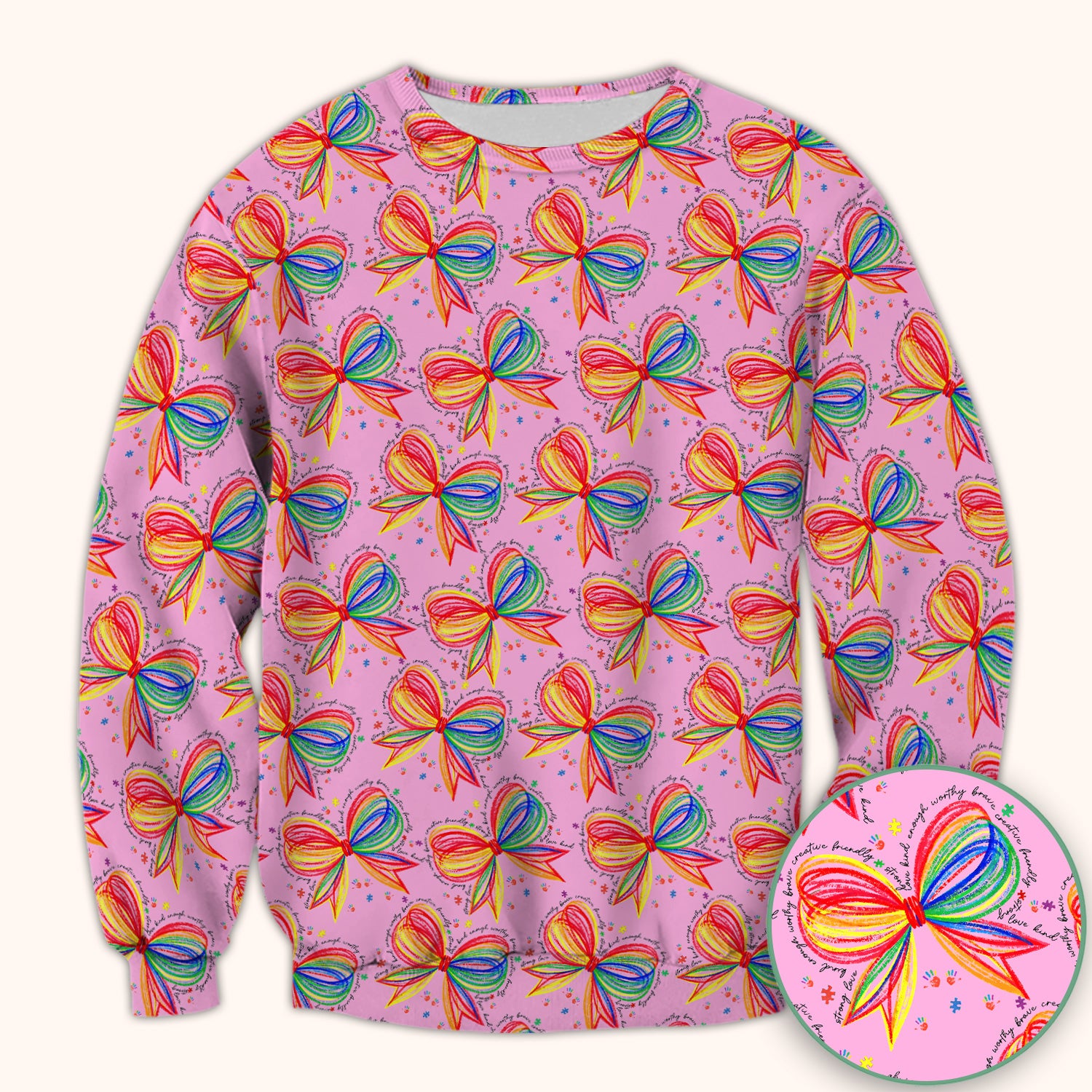 Colorful Rainbow Bow Pattern Scrub Top, Comfortable Scrubs for Nurses