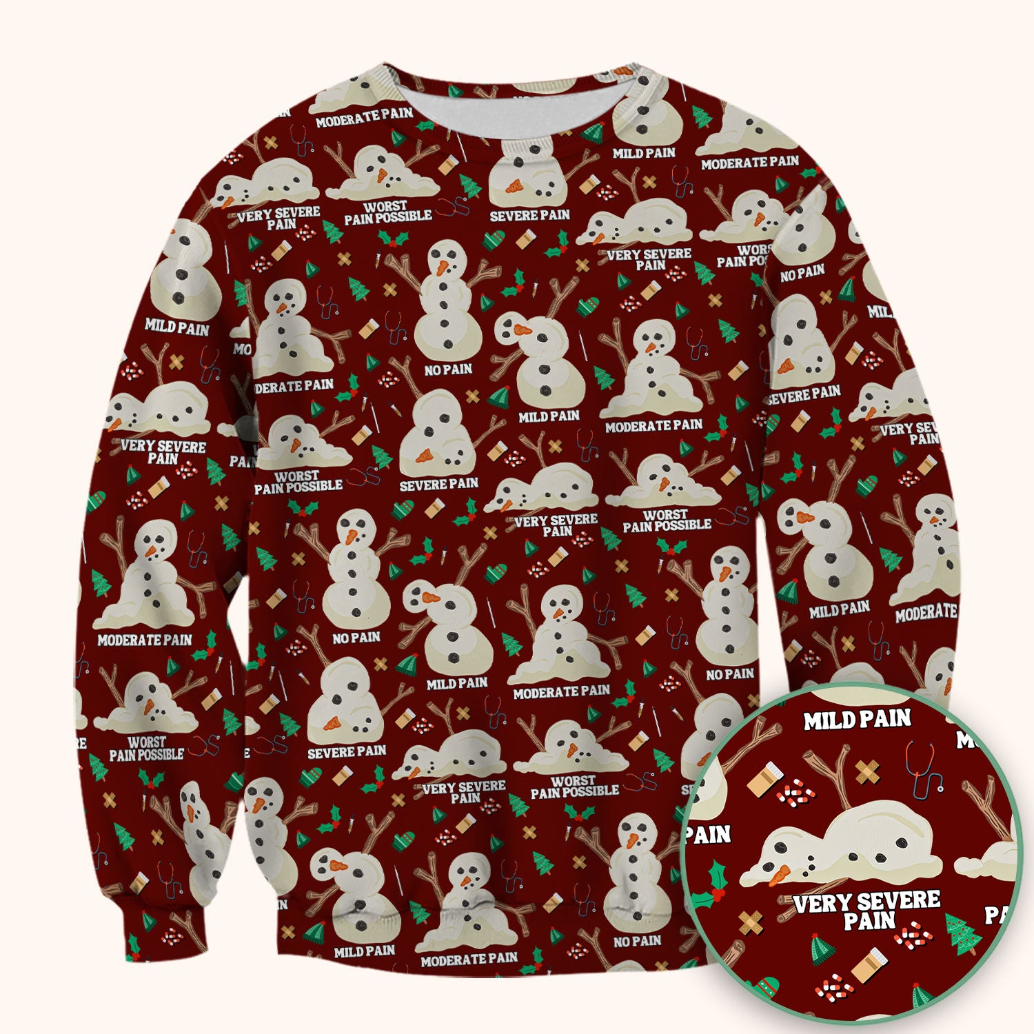Funny Snowman Pain Scale Scrub Top for Nurse - Christmas Medical Shirt for Women RN LPN CNA - Cute Winter Nursing Uniform