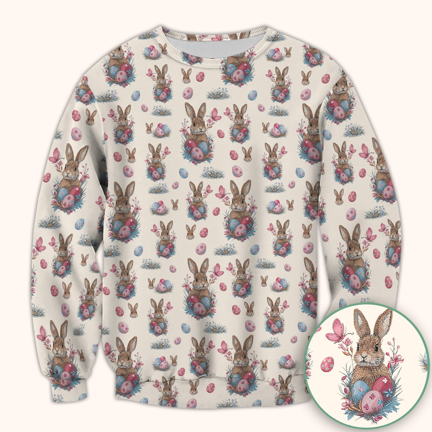 Pastel Easter Bunny Nest Pattern Scrub Top, Comfortable Scrubs for Nurses
