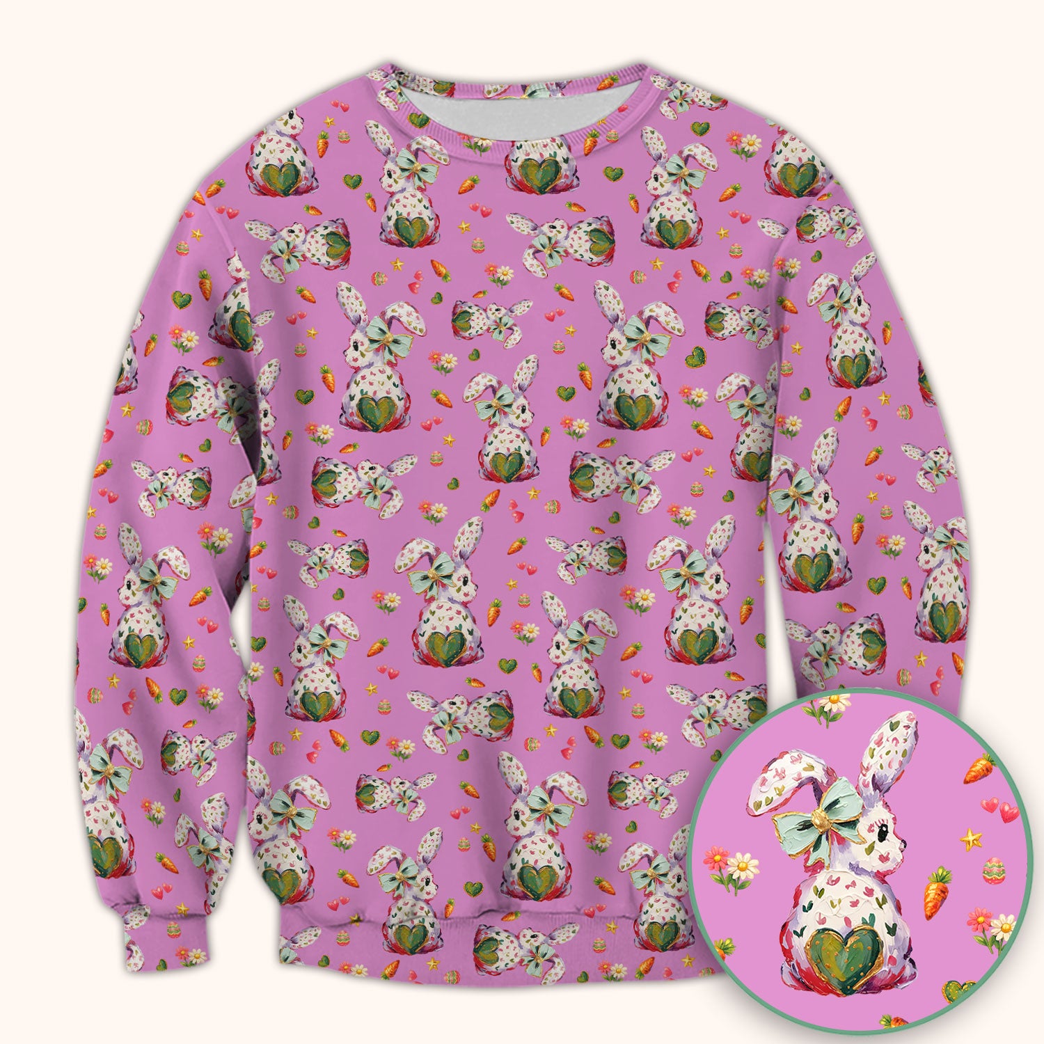 Cute Pastel Bunny Easter Pattern Scrub Top, Comfortable Scrubs for Nurses