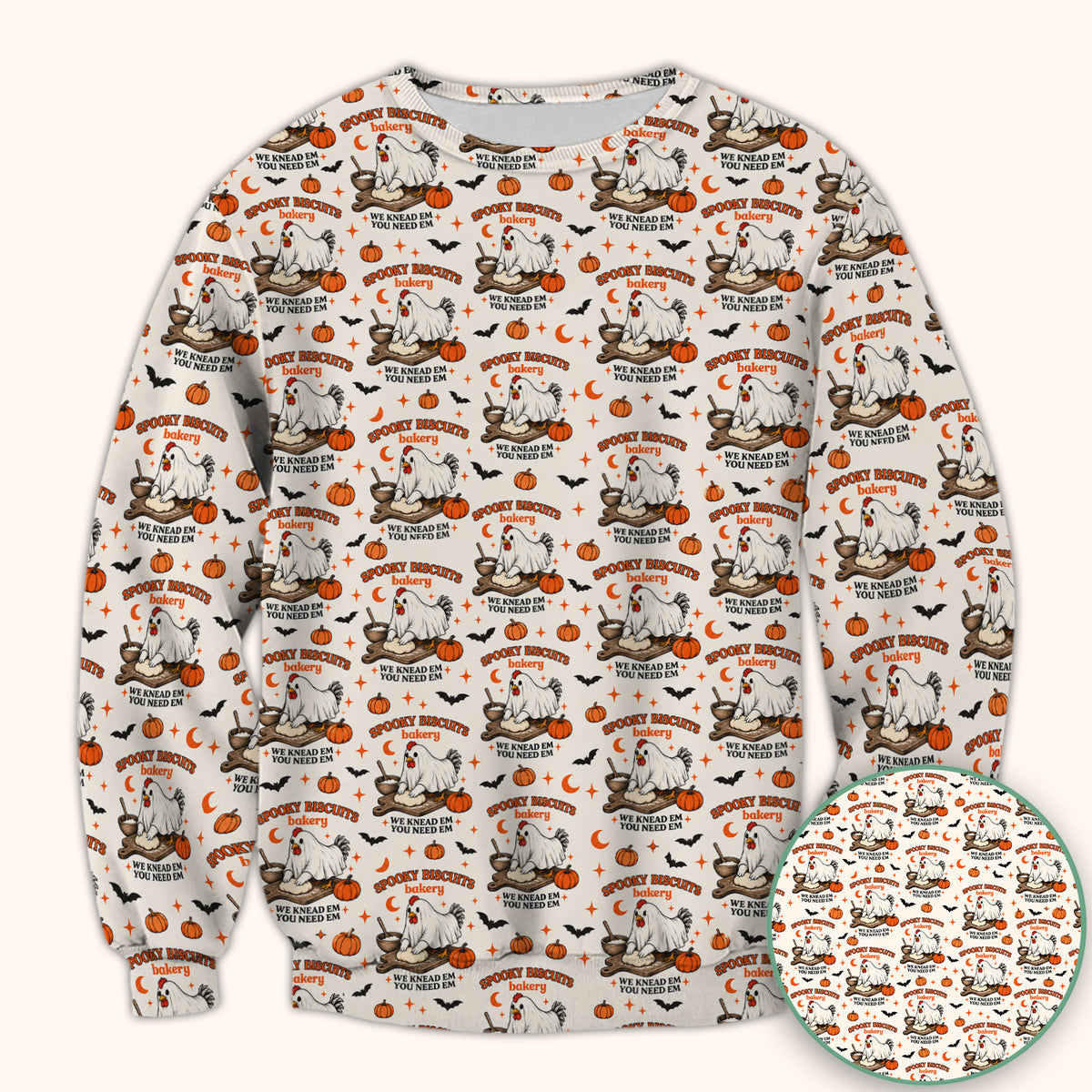 Halloween Spooky Biscuits Chicken Pattern Scrub Top, Comfortable Scrubs for Nurses