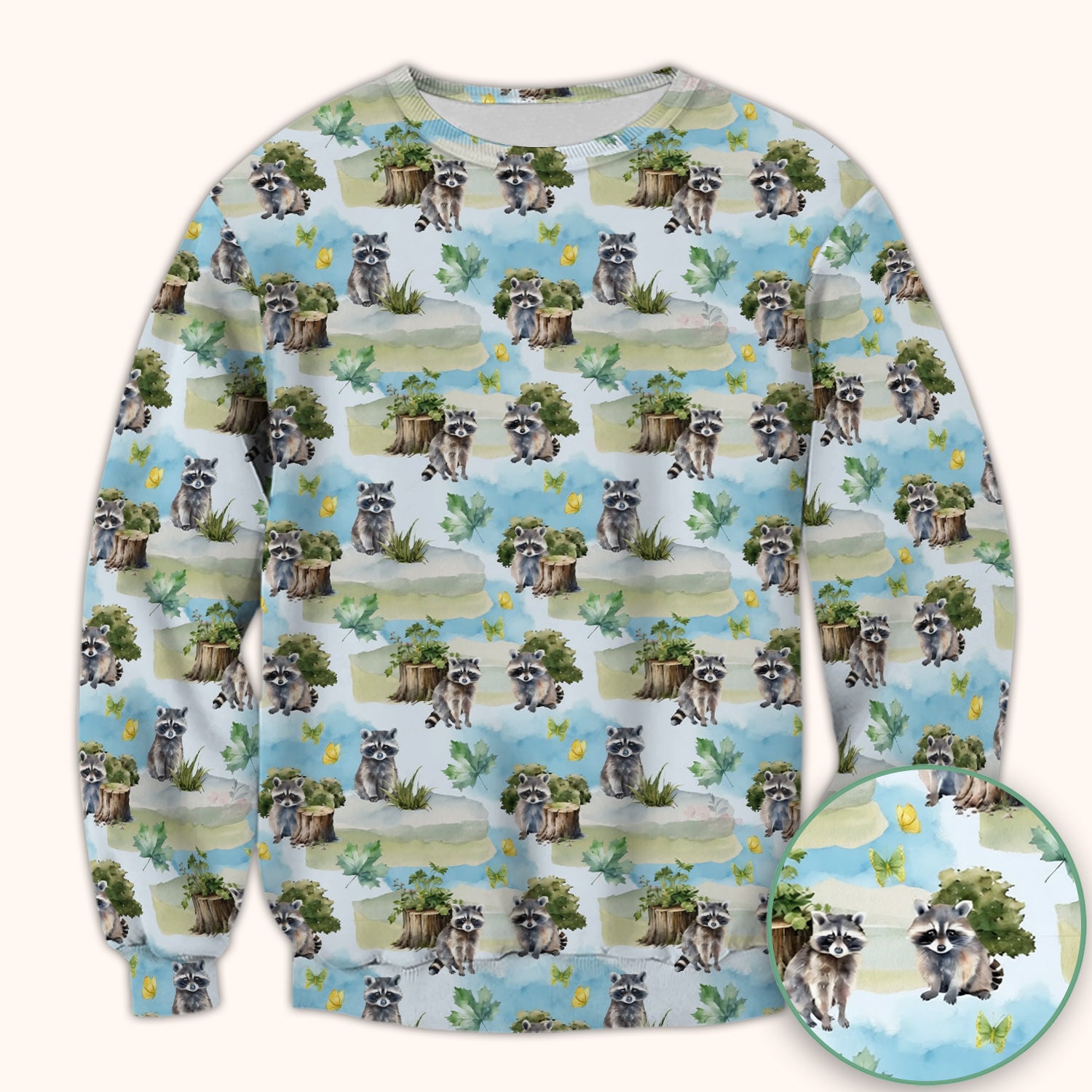 Cute Raccoon Woodland Print Scrub Top, Comfortable Scrubs for Nurses