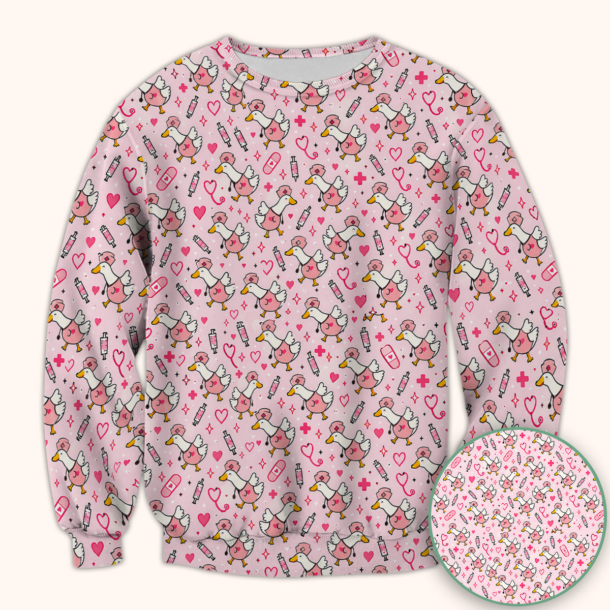 Pink Nurse Goose And Hearts Scrub Top, Comfortable Scrubs for Nurses