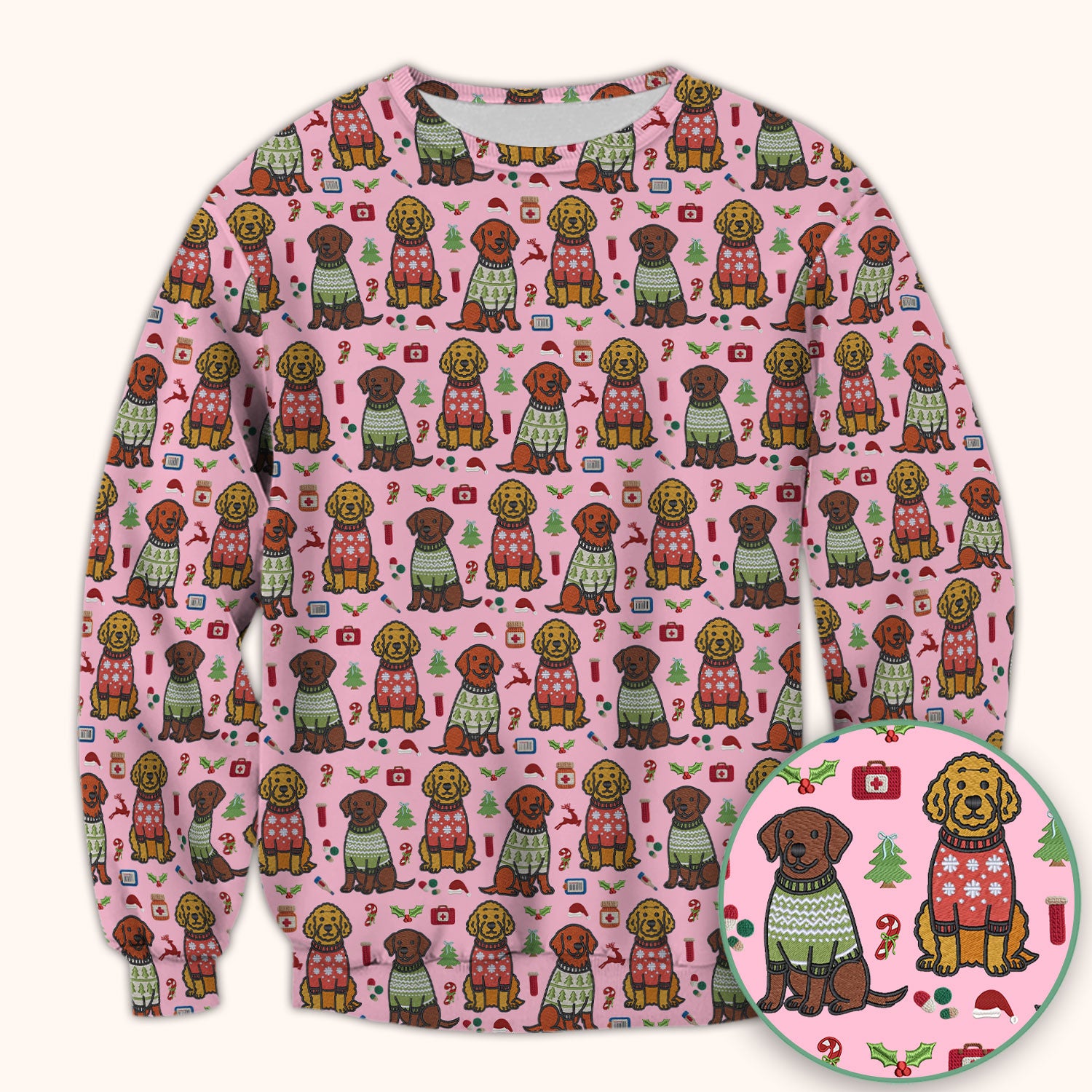 Golden Retriever Christmas Scrub Top, Cute Holiday Dog Nurse Pattern Shirt, Breathable Fabrics Nursing Uniform