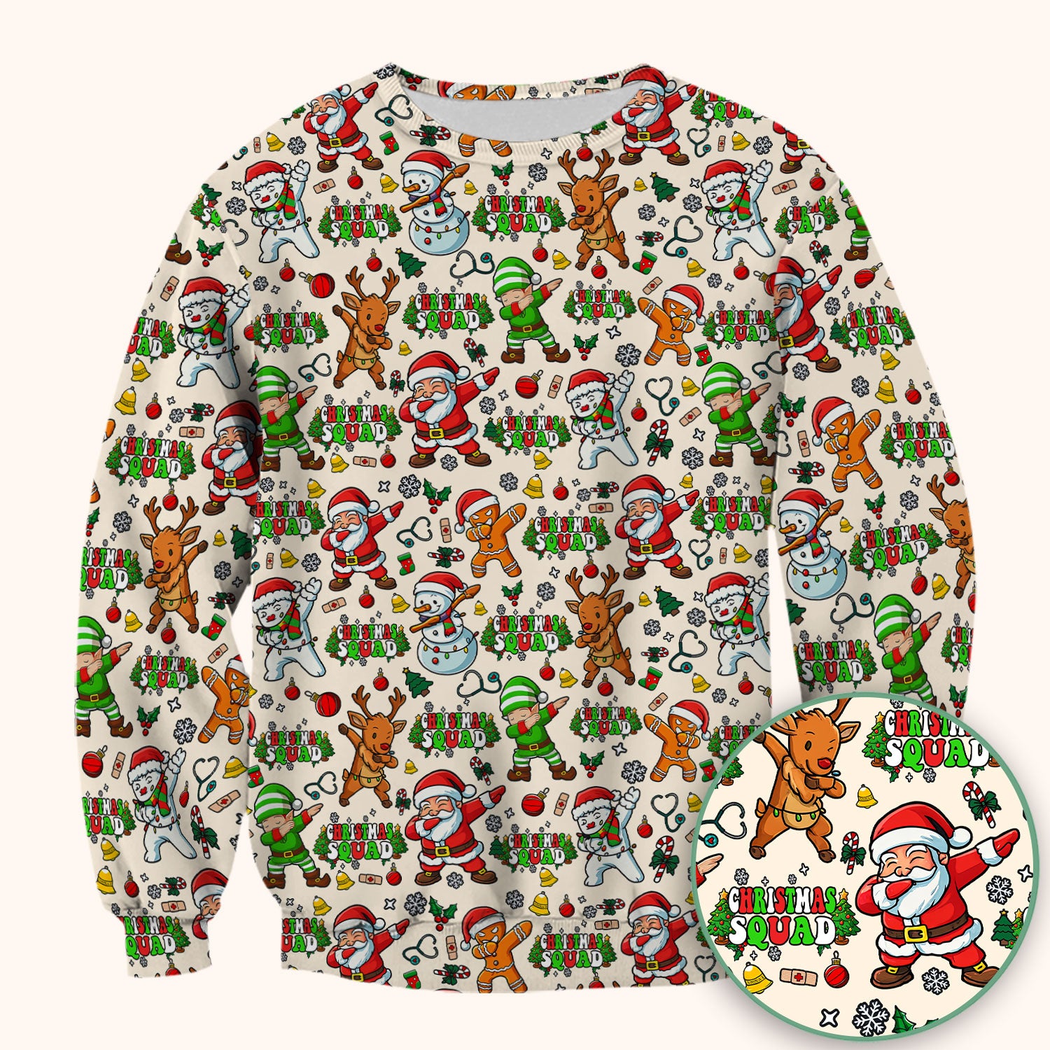 Christmas Squad Scrub Top - Funny Santa & Reindeer Shirt - Cute Holiday Medical Uniform for Nurses, Doctors & Vet Techs