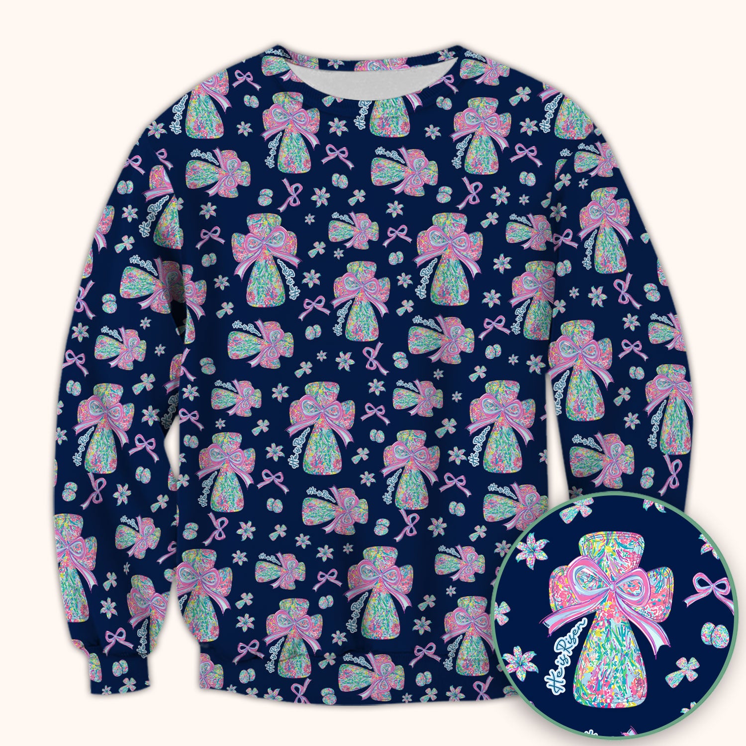 Colorful Bow Pattern Scrub Top, Breathable Fabrics Nursing Uniform