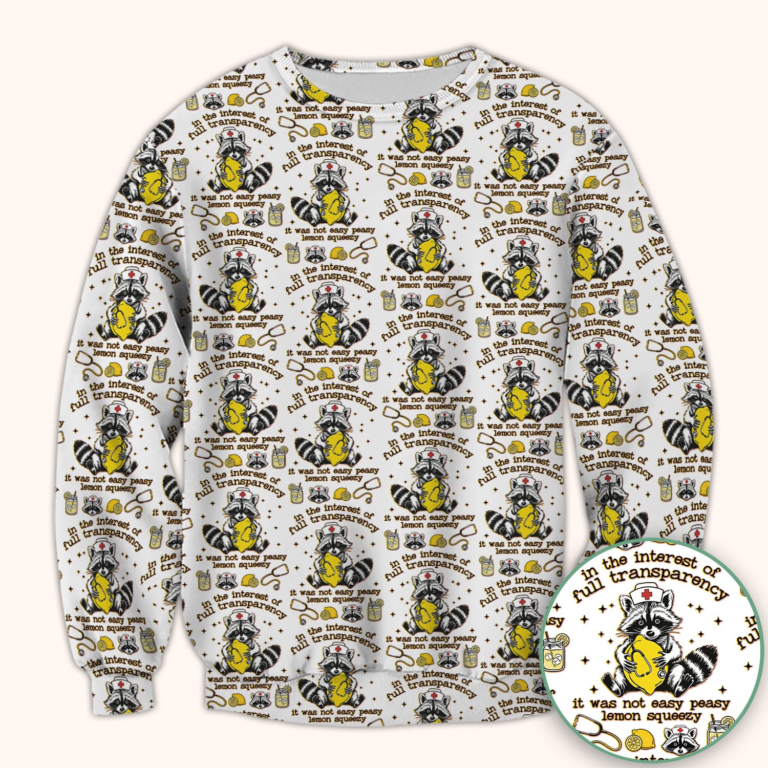 Raccoon Lemon Quote Medical Humor Pattern Scrub Top, Breathable Fabrics Nursing Uniform