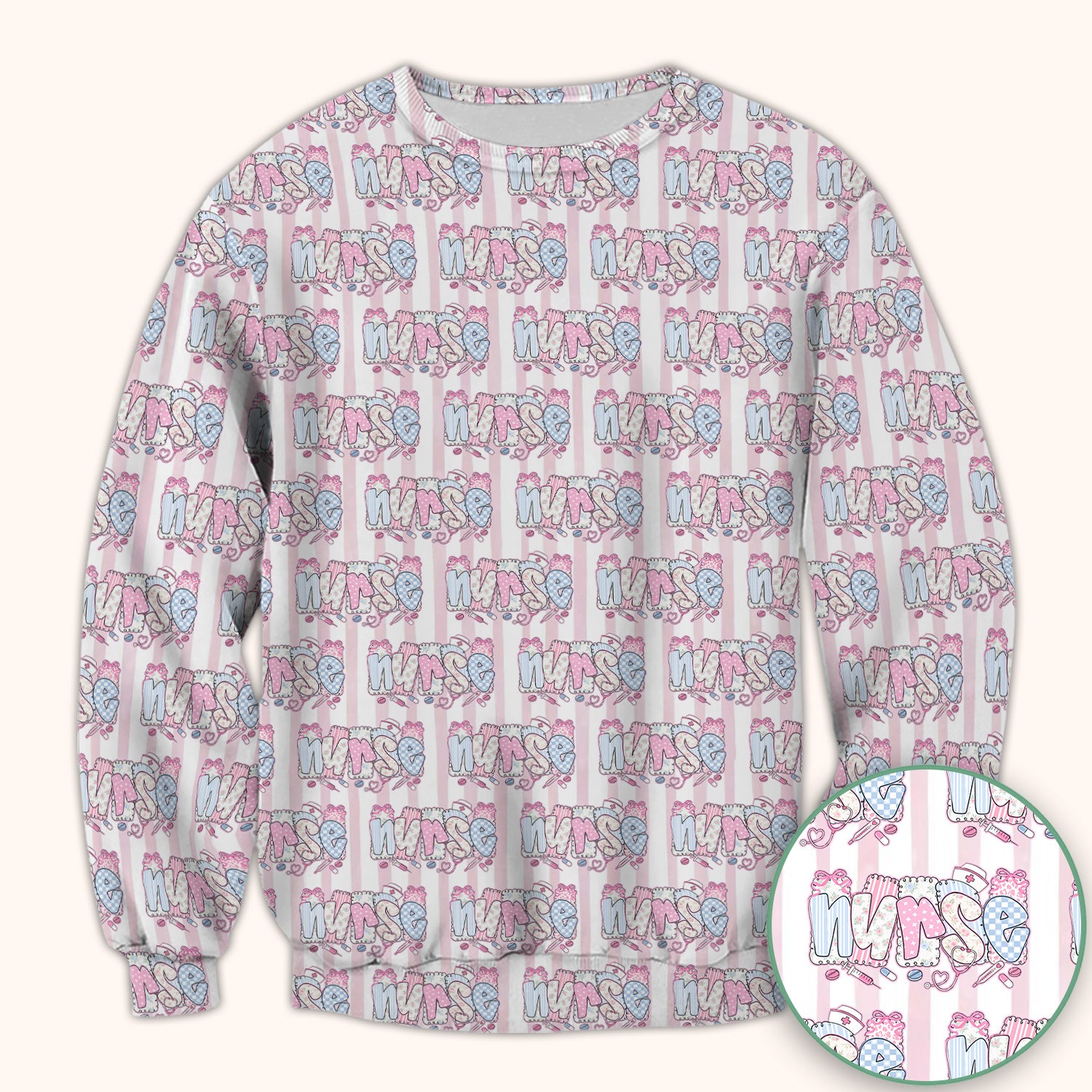 Cute Pastel Nurse Pattern Scrub Top, Comfortable Scrubs for Nurses
