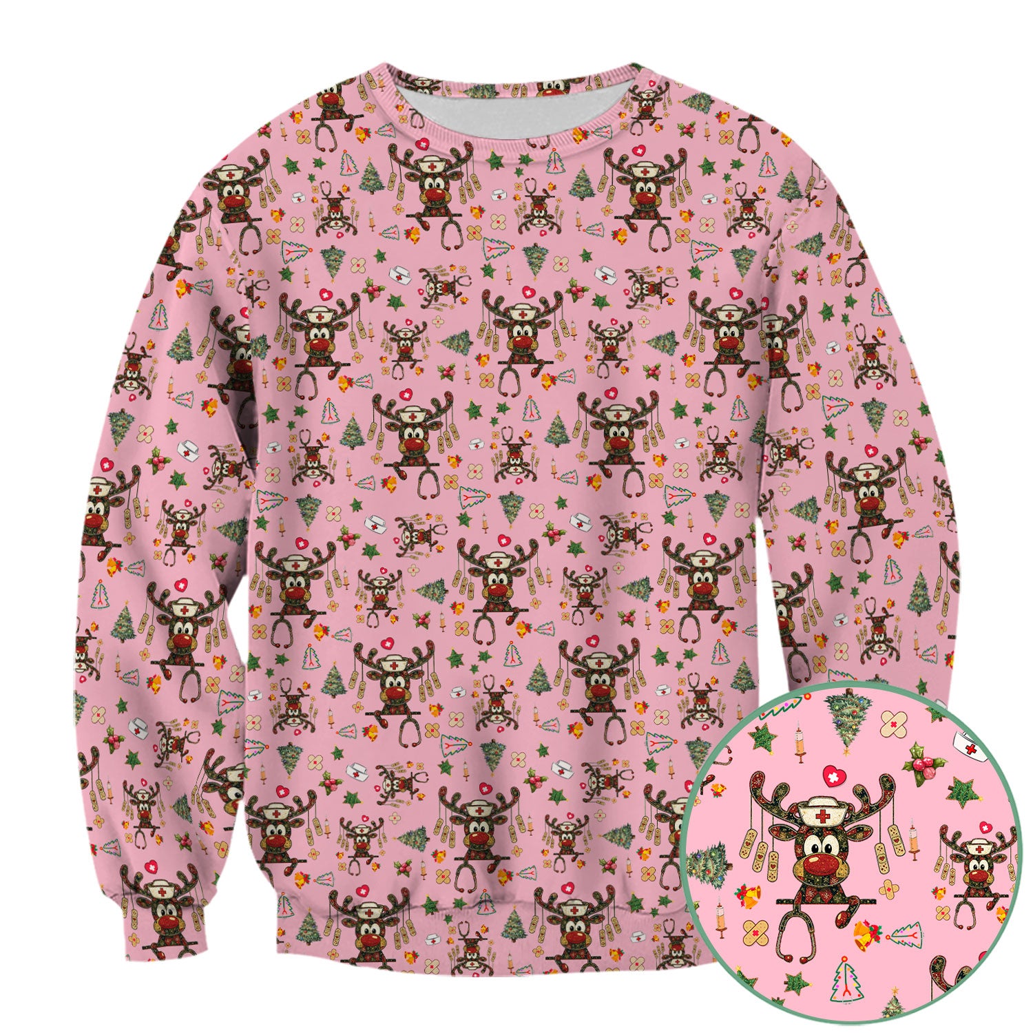 Reindeer Christmas Nurse Scrub Top - Funny Holiday Scrub Shirt - Cute Medical Uniform for Women RN LPN CNA Gift