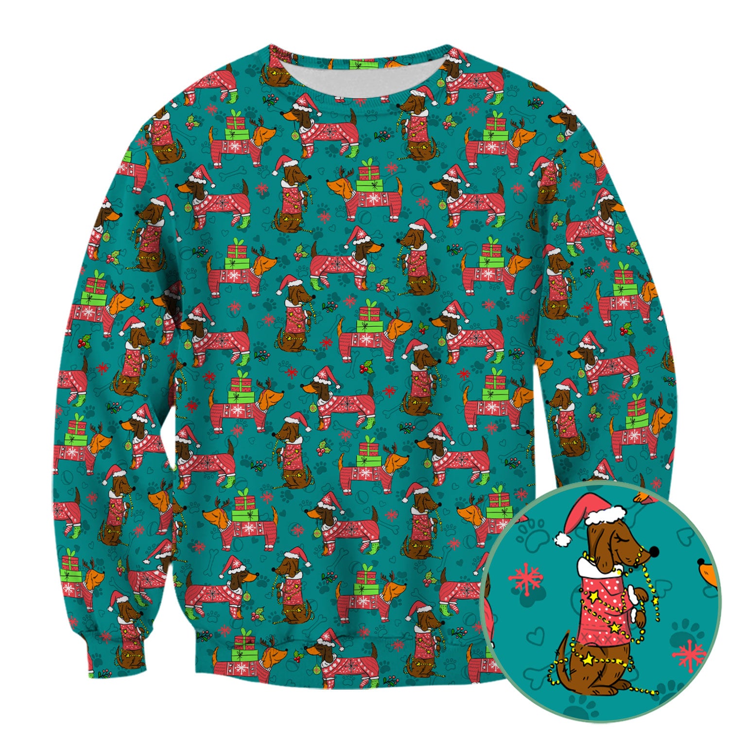 Christmas Wiener Dog Nurse Scrub Shirt - Cute Dachshund in Santa Hat - Funny Holiday Medical Uniform RN LPN CNA Gift for Women