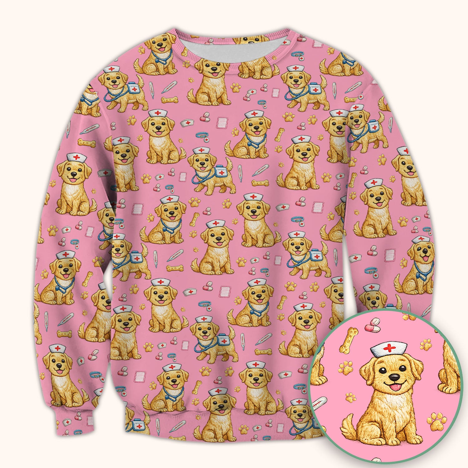 Cute Puppy Nurse Medical Print Scrub Top, Comfortable Scrubs for Nurses