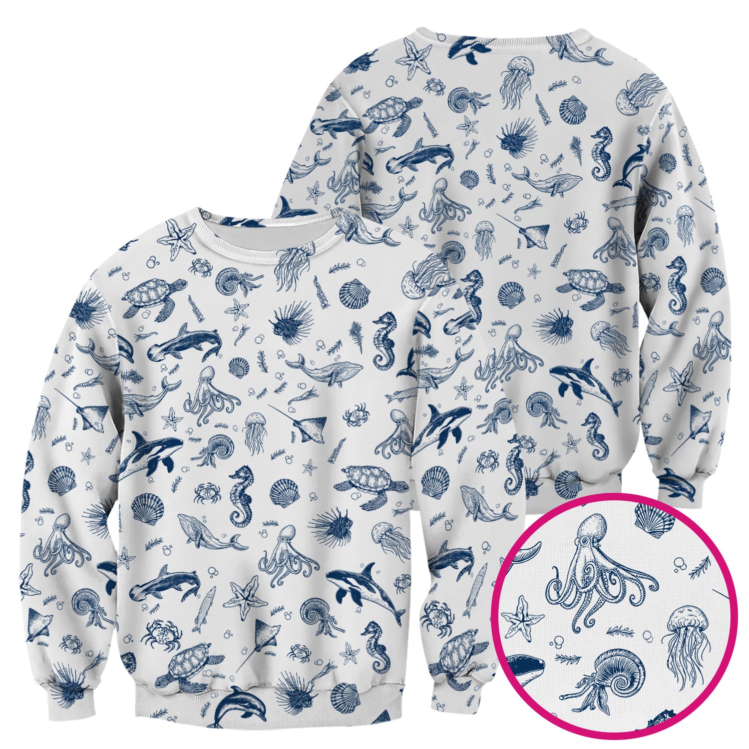 Marine Sea Life Pattern Scrub Top, Breathable Fabrics Nursing Uniform