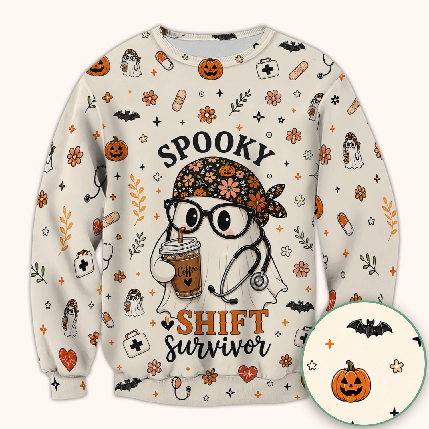 Halloween Shift Survivor Ghost Scrub Top, Comfortable Scrubs for Nurses