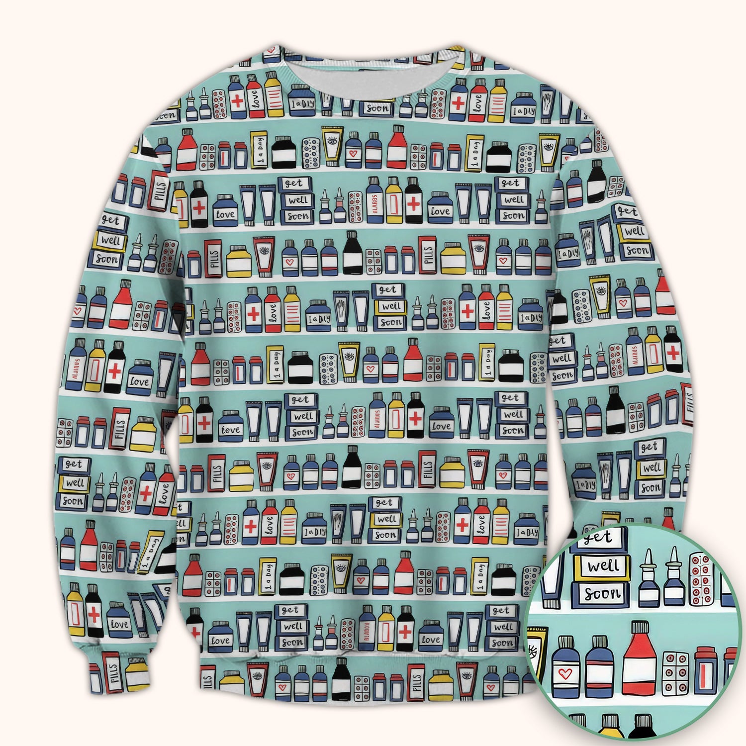 Medicine Bottle Pharmacy Pills Care Pattern Scrub Top, Comfortable Scrubs for Nurses