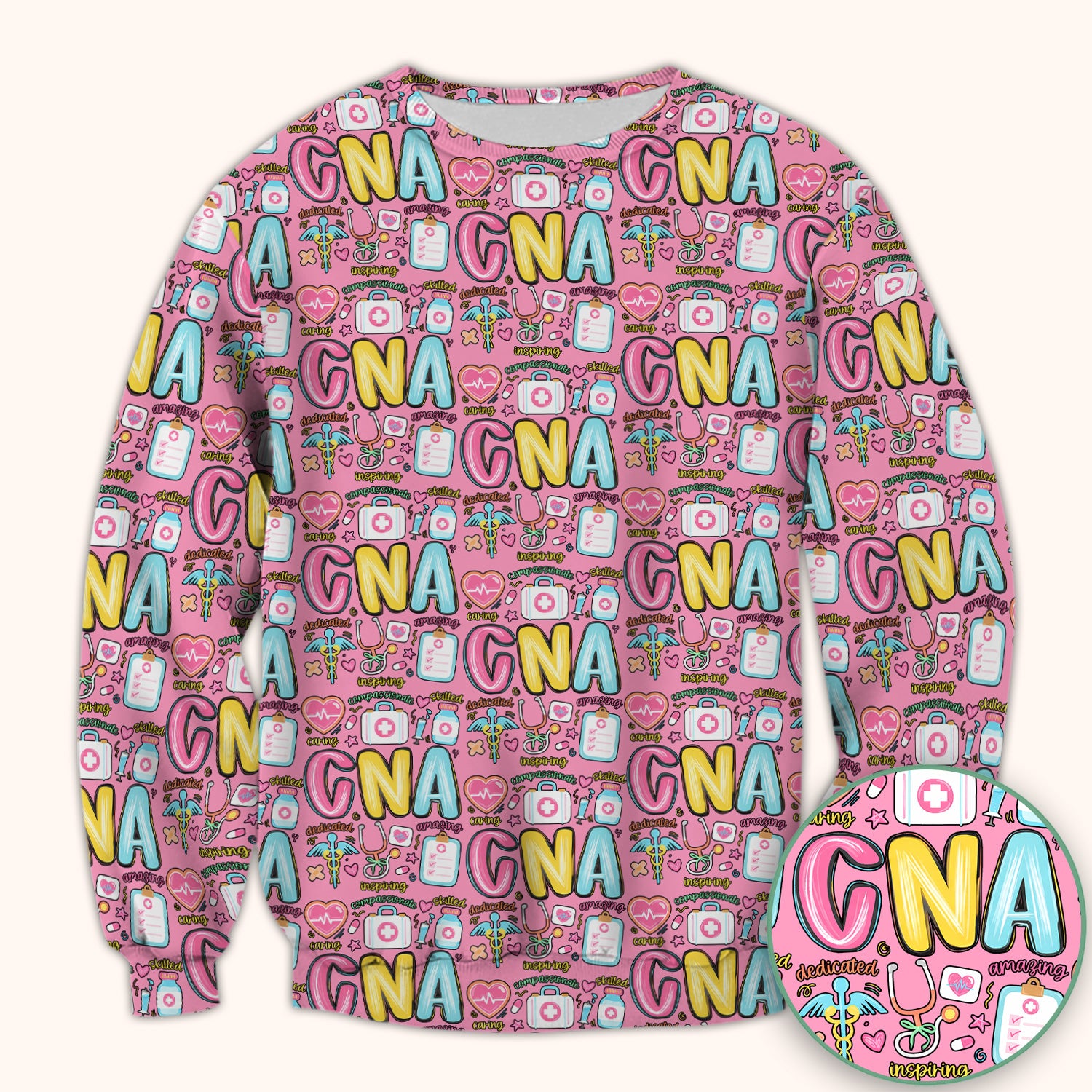 CNA Nurse Appreciation Pattern Scrub Top, Breathable Fabrics Nursing Uniform