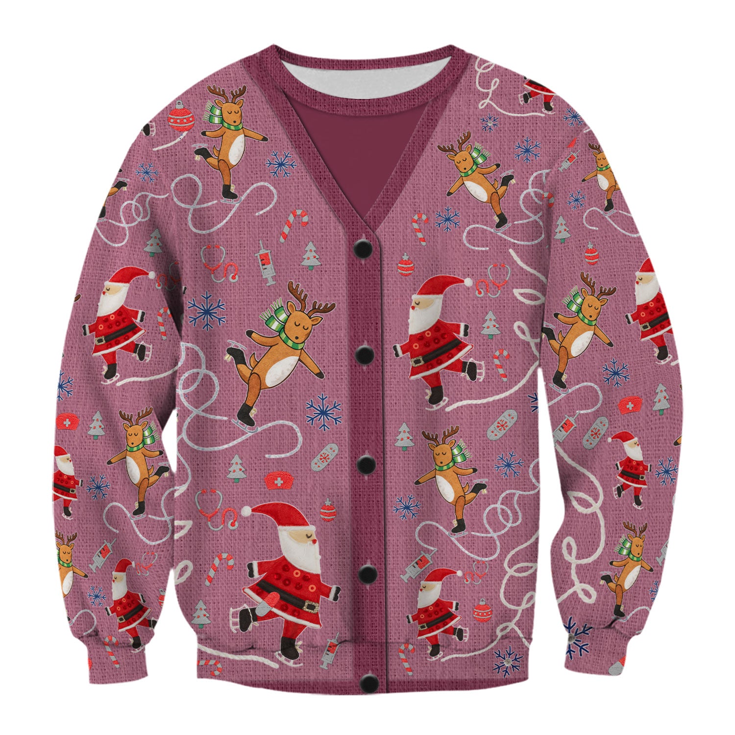 Christmas Reindeer Santa Nurse Scrub Top, Cute Holiday Medical Uniform Shirt for Women