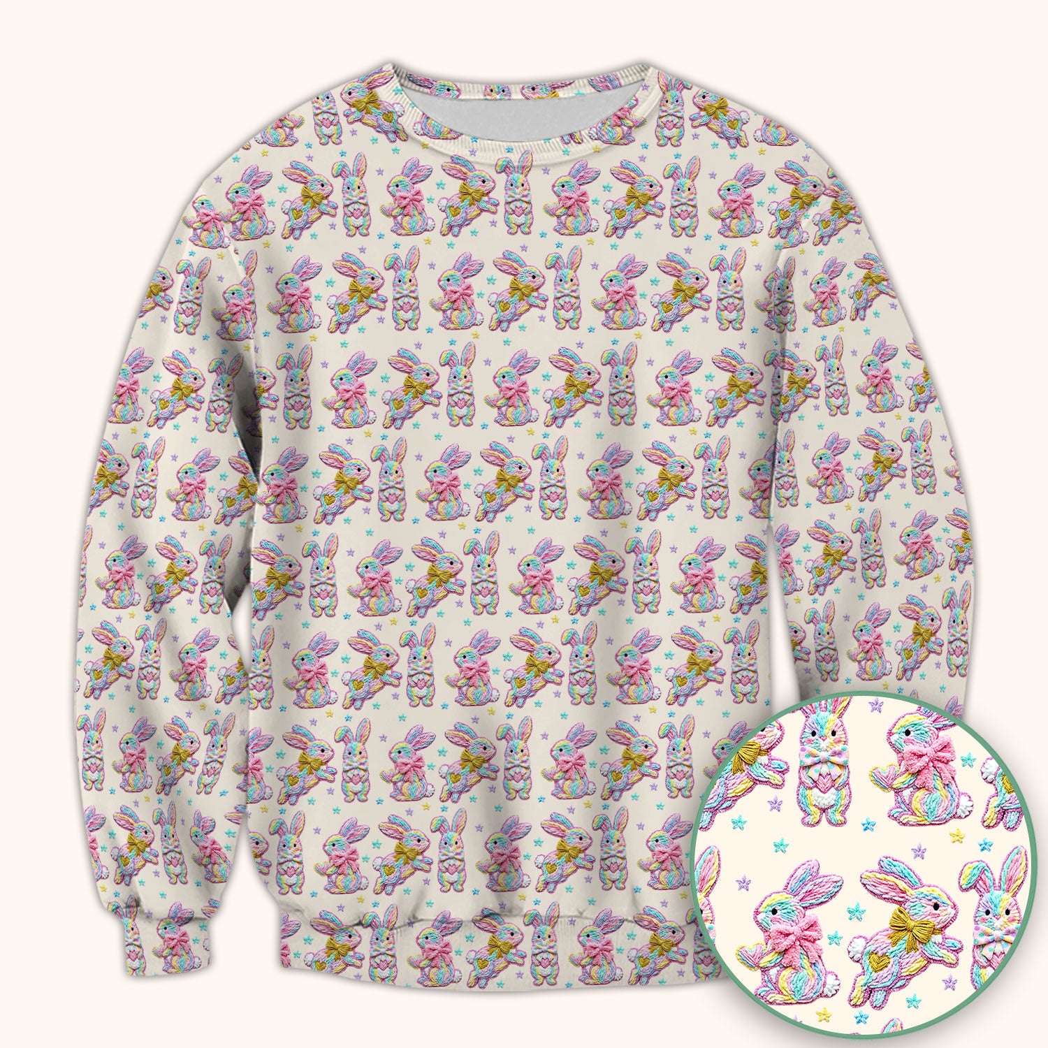 Cartoon Bunny All Over Print Scrub Top, Comfortable Scrubs for Nurses, Easter
