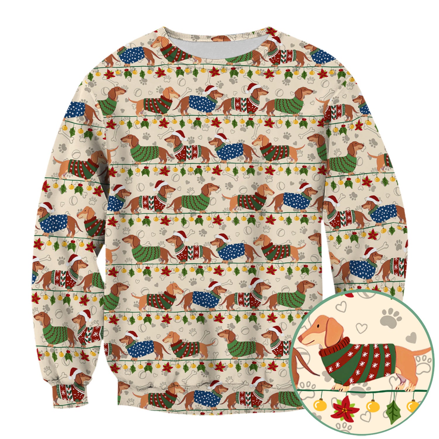 Christmas Dachshund Scrub Top - Cute Dog Print Scrubs for Women, Men Multi Color - Holiday Scrub Shirt Gift for Nurse, CNA, RN, Doctor