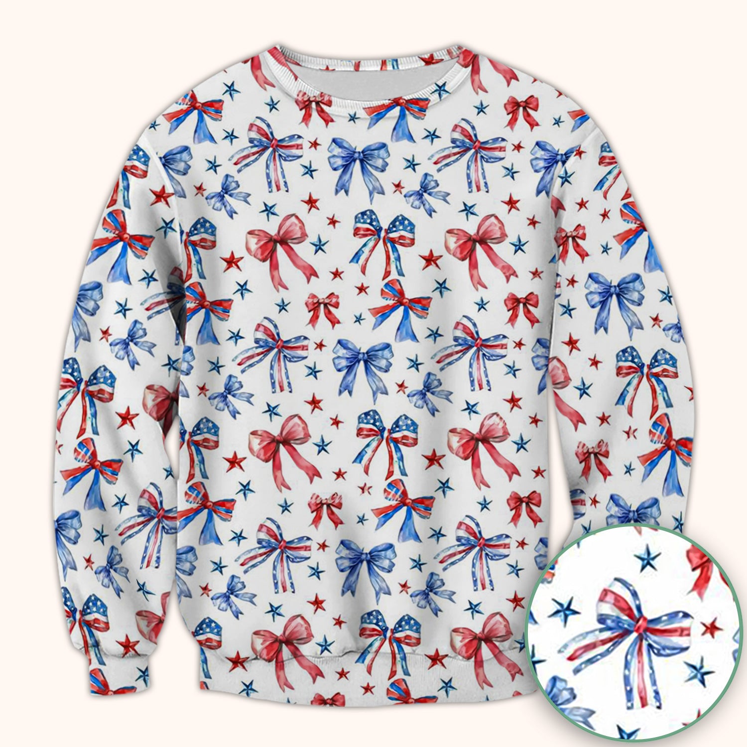 Festive Patriotic Ribbon Bow Star Pattern Scrub Top, Comfortable Scrubs for Nurses