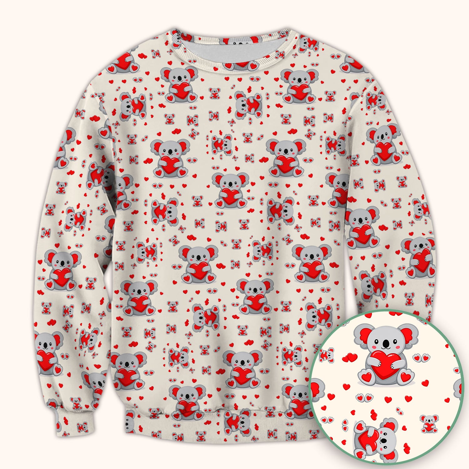 Valentine Cute Koala Heart Pattern Nurse Shirt, Comfortable Scrubs for Nurses