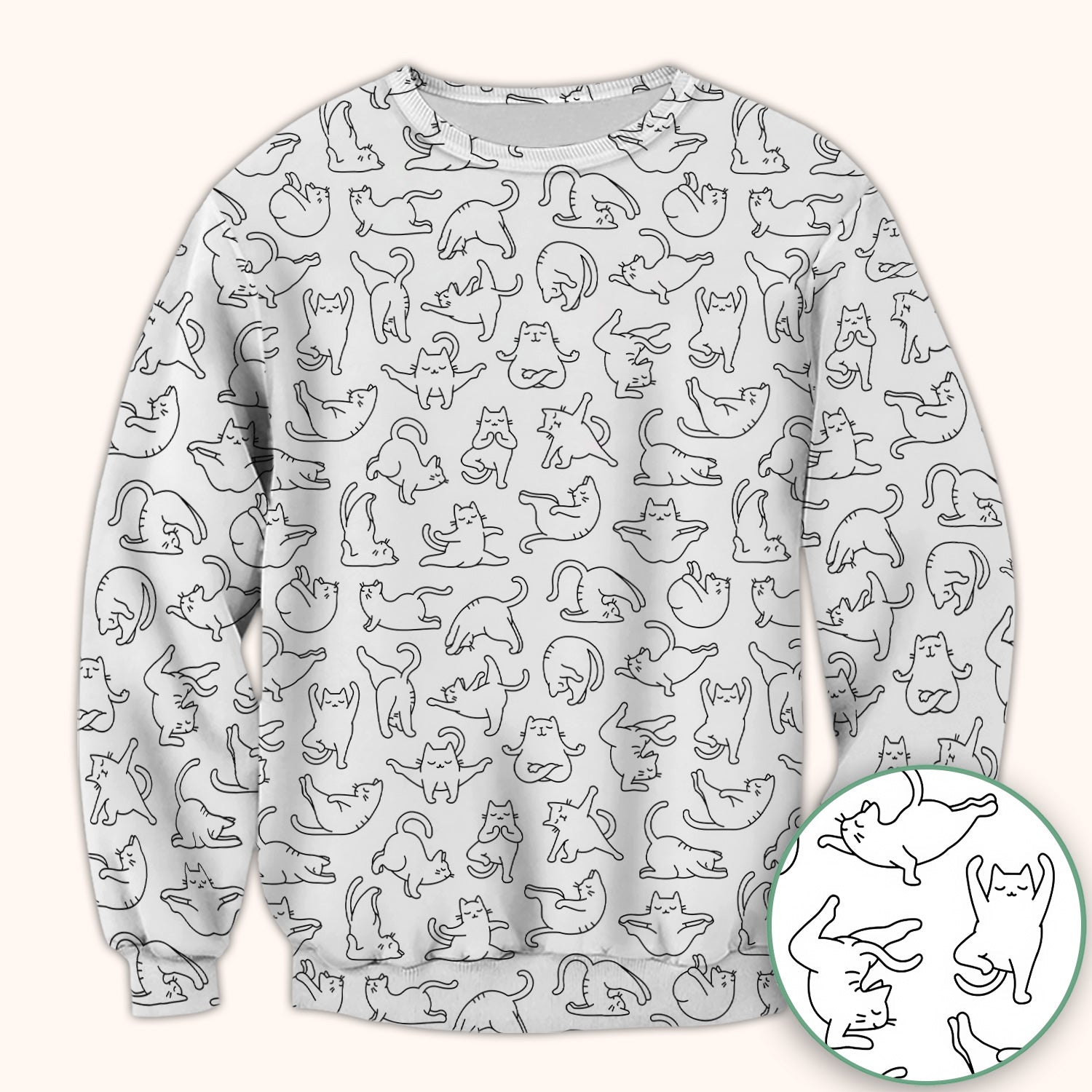Cute Cat Outline Playing Pattern Scrub Top, Colorful Gothic Nurse Scrubs Uniform