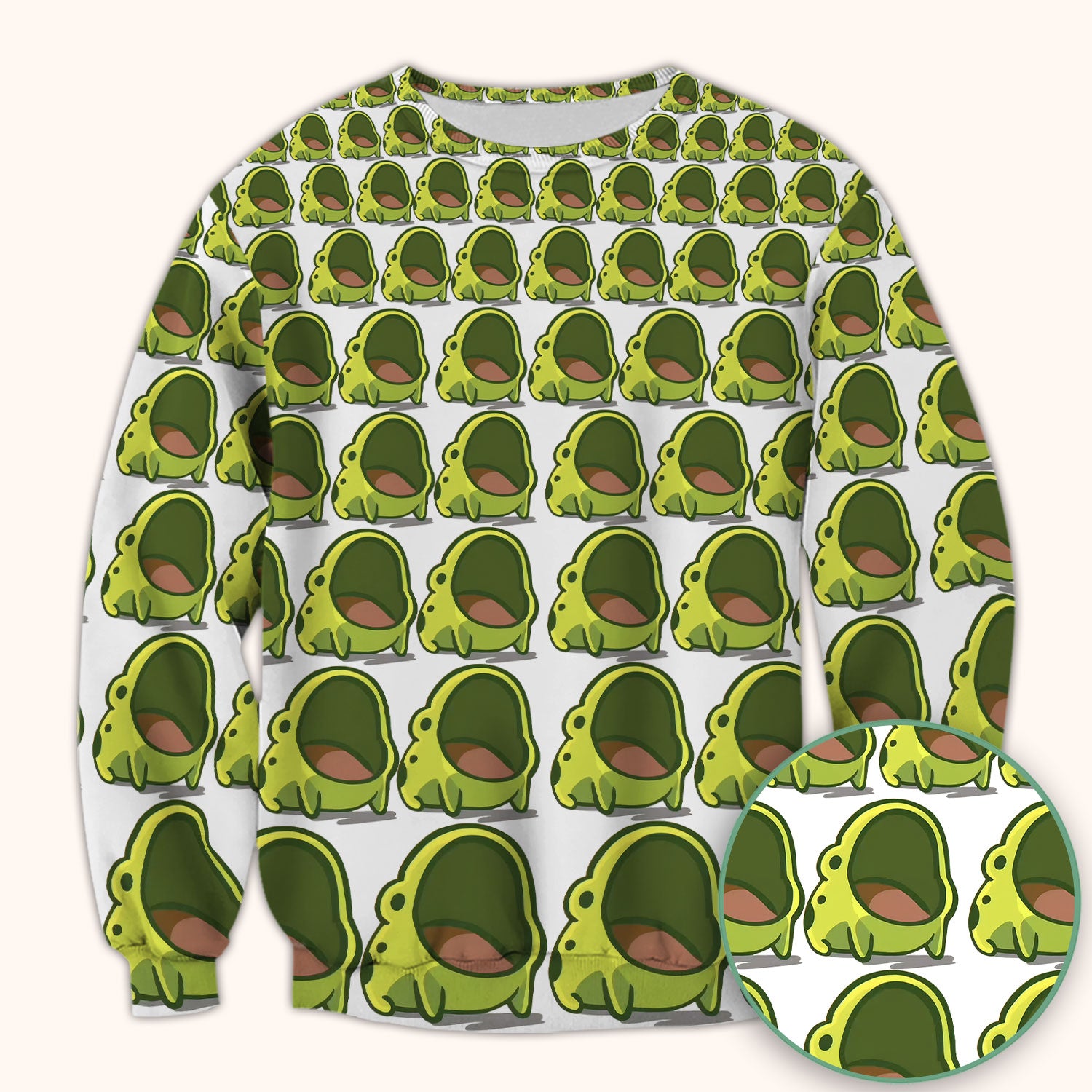 Cute Green Frog Cartoon Pattern Scrub Top, Breathable Fabrics Nursing Uniform