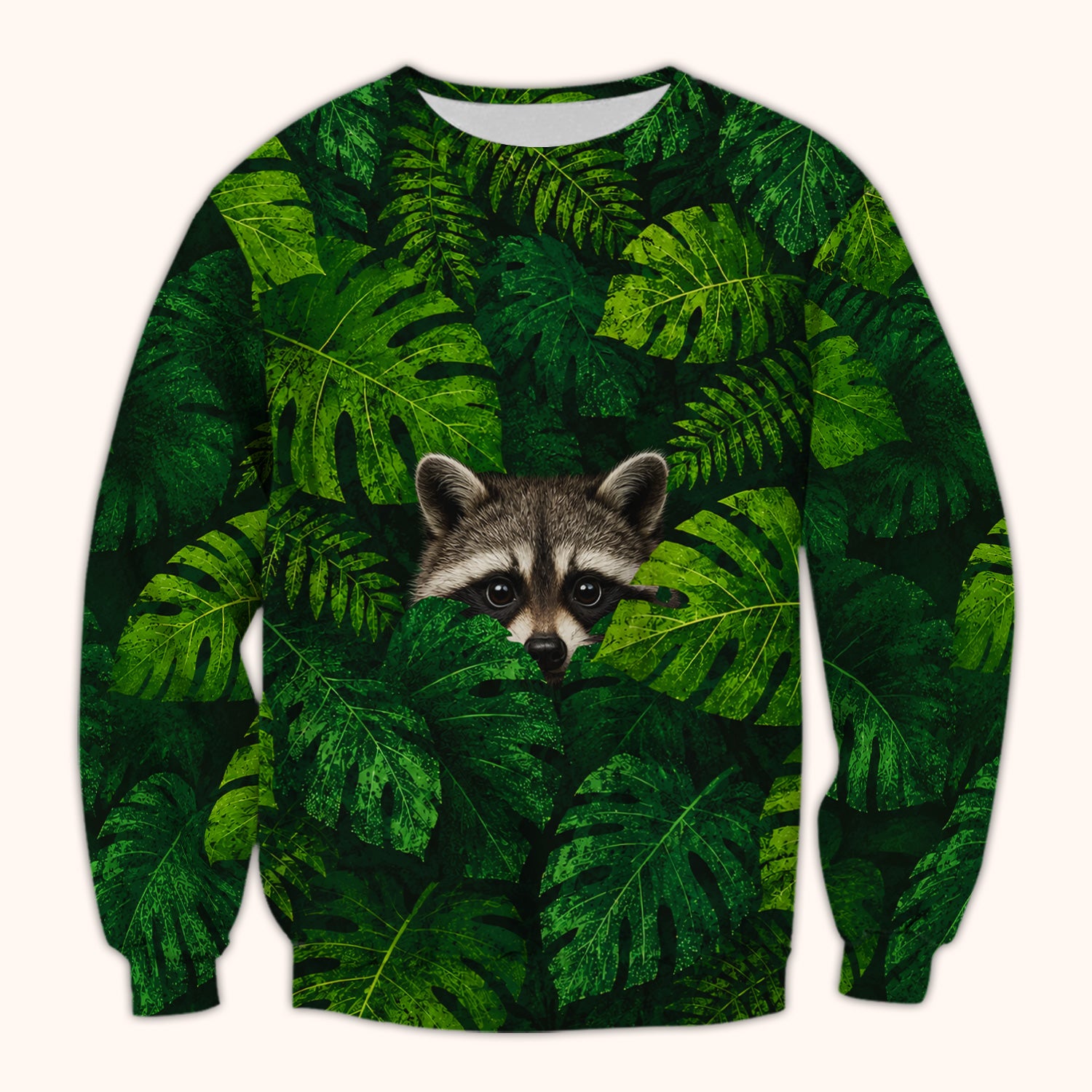 Cute Raccoon Tropical Leaf Pattern Scrub Top, Comfortable Scrubs for Nurses