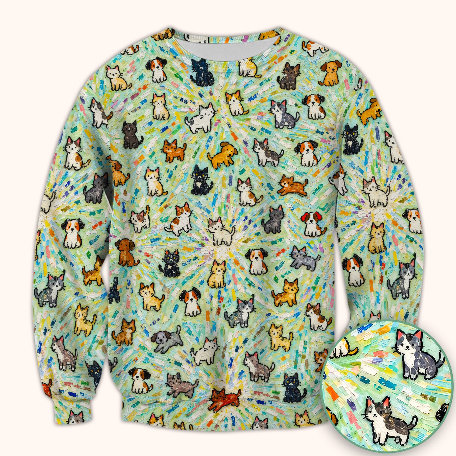 Colorful Cats Dogs Doodle Pattern Scrub Top, Comfortable Scrubs for Nurses